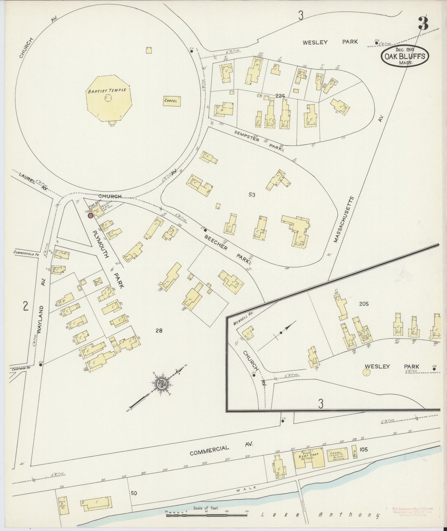 Sanborn Fire Insurance Map from Oak Bluffs, Dukes County, Massachusetts (1914), Sheet #0003 - Historic Sanborn Fire Insurance Map Print, vintage old map wall art, antique decor, genealogy gift, Massachusetts Massachusetts map