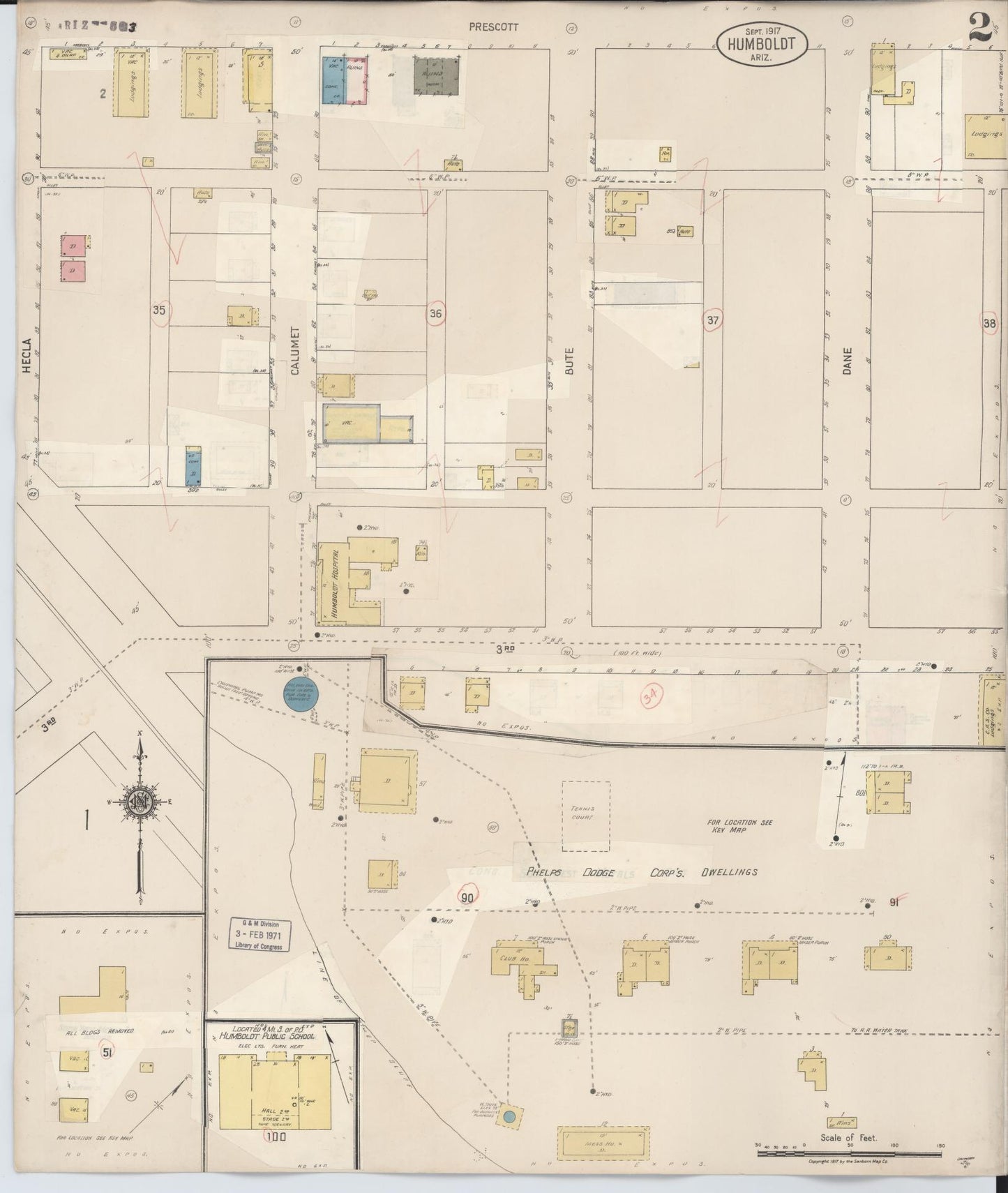 Sanborn Fire Insurance Map from Humboldt, Yavapai County, Arizona (1931), Sheet #0002 - Historic Sanborn Fire Insurance Map Print, vintage old map wall art, antique decor, genealogy gift, Arizona Arizona map