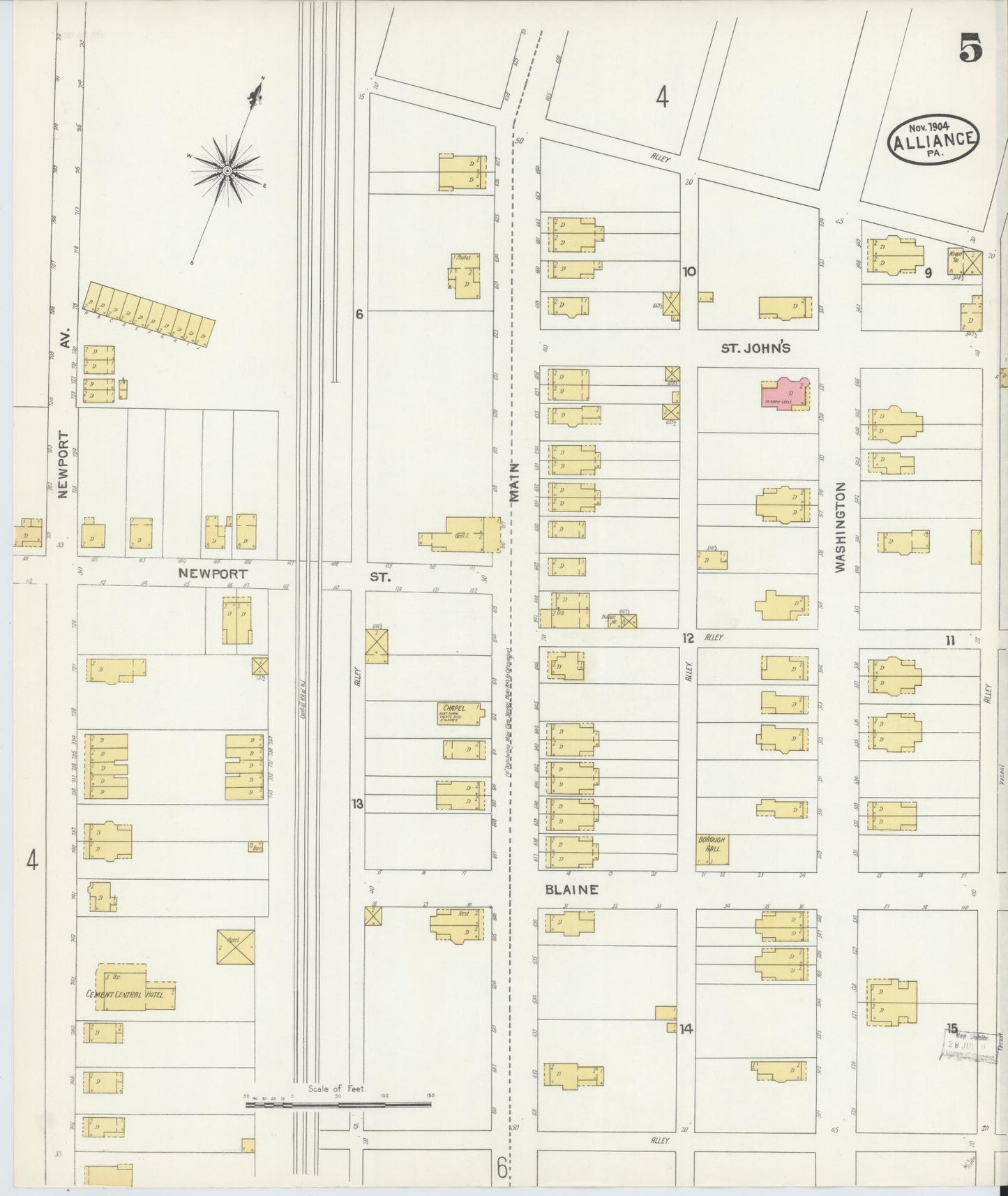 Sanborn Fire Insurance Map from Alliance, Northampton County, Pennsylvania (1904), Sheet #0005 - Historic Sanborn Fire Insurance Map Print, vintage old map wall art, antique decor, genealogy gift, Pennsylvania Pennsylvania map