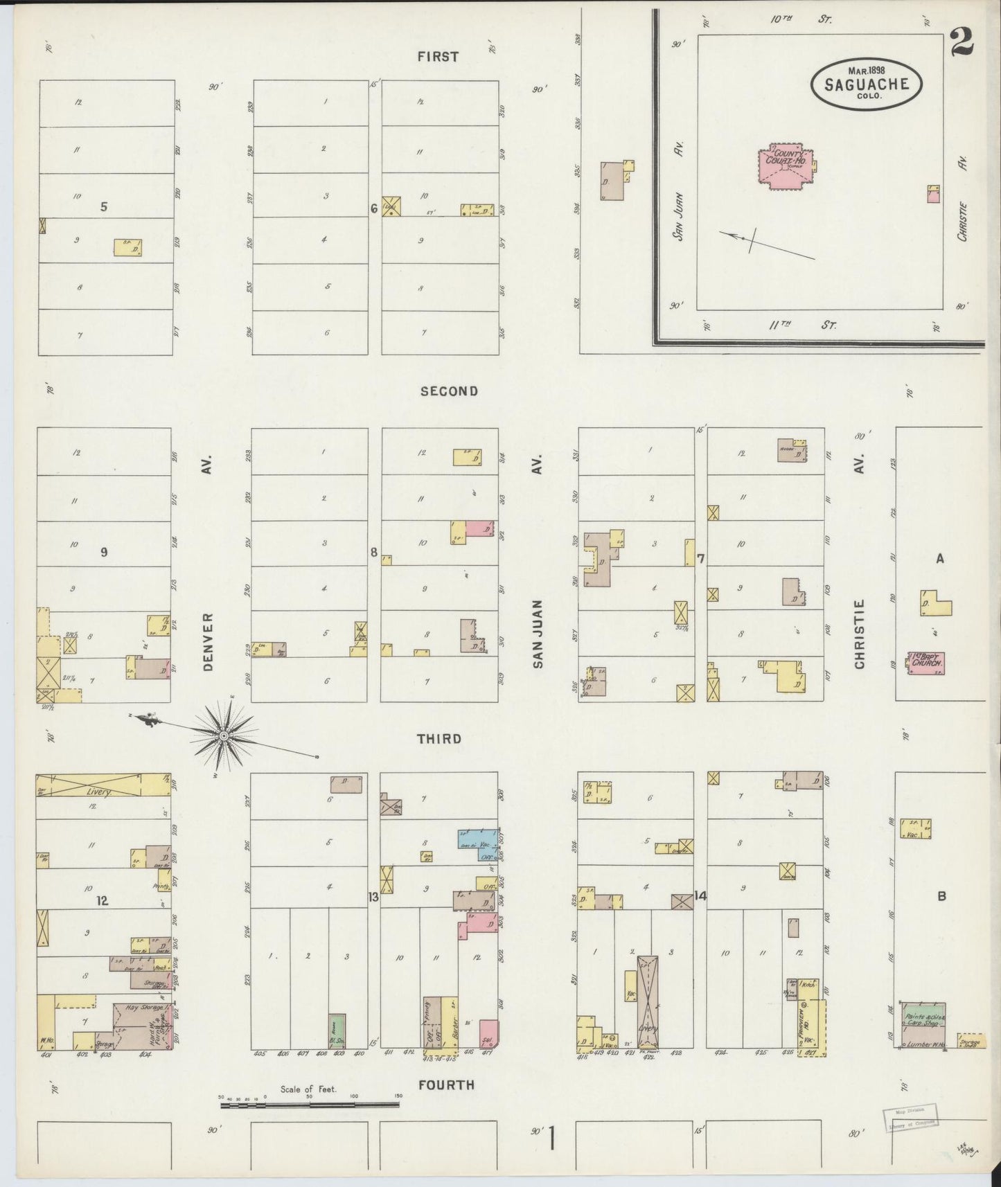 Sanborn Fire Insurance Map from Saguache, Saguache County, Colorado (1898), Sheet #0002 - Complete Map Set gallery image, historic Sanborn map, vintage wall art, Colorado Colorado