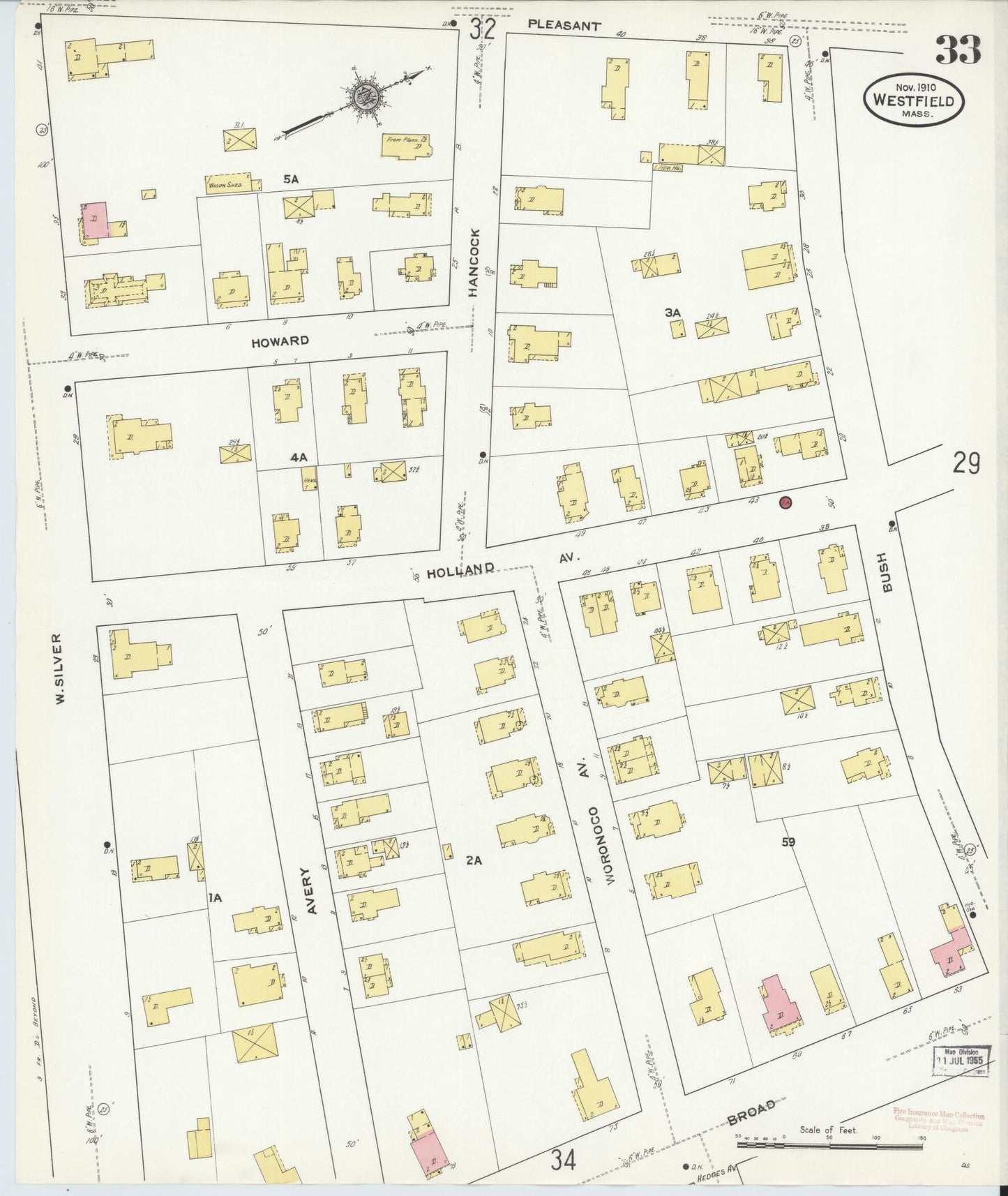 Sanborn Fire Insurance Map from Westfield, Hampden County, Massachusetts (1910), Sheet #0033 - Historic Sanborn Fire Insurance Map Print, vintage old map wall art, antique decor, genealogy gift, Massachusetts Massachusetts map