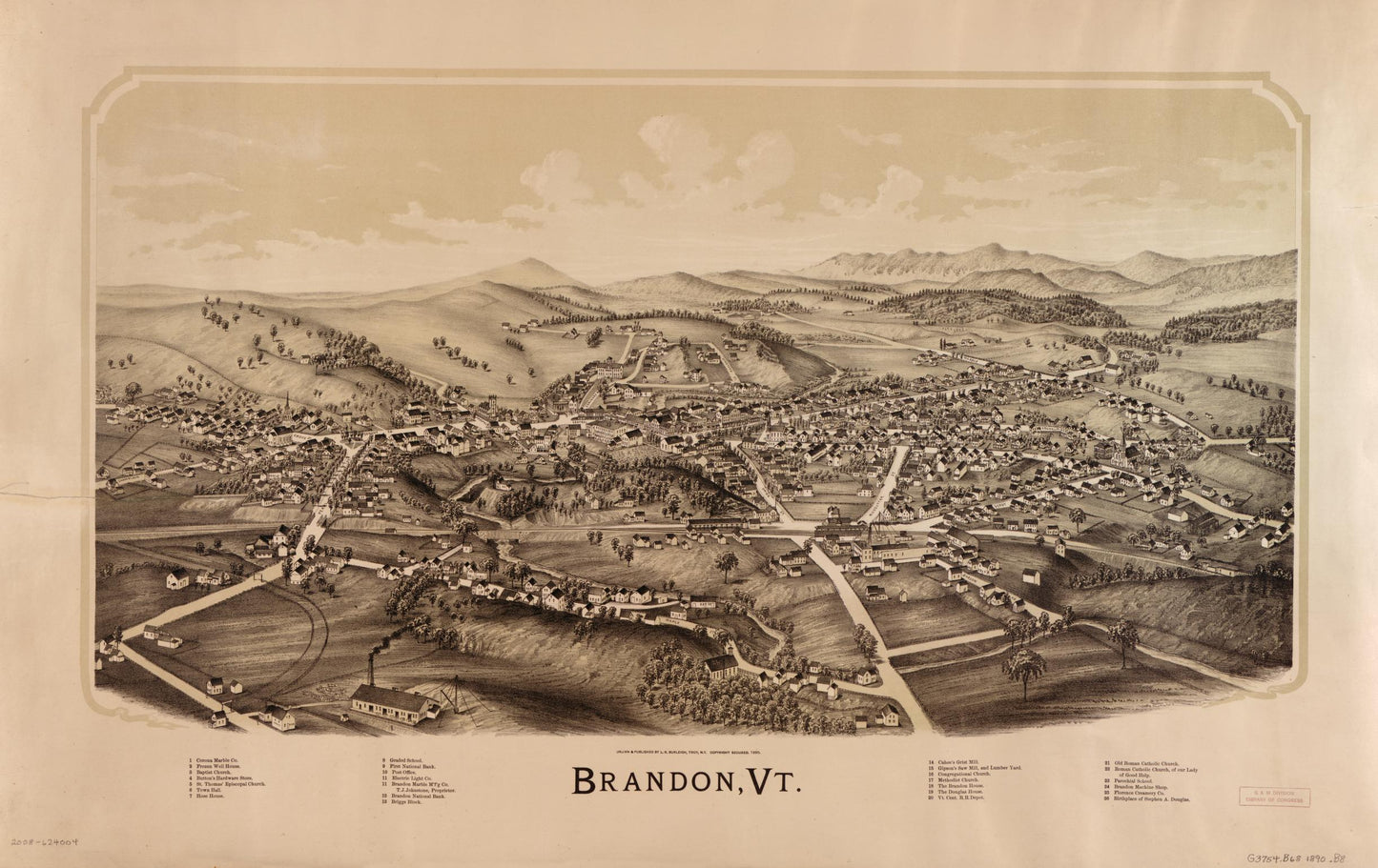 Brandon, Vt. (1890) – Historic Bird’s-Eye View Panorama Print
