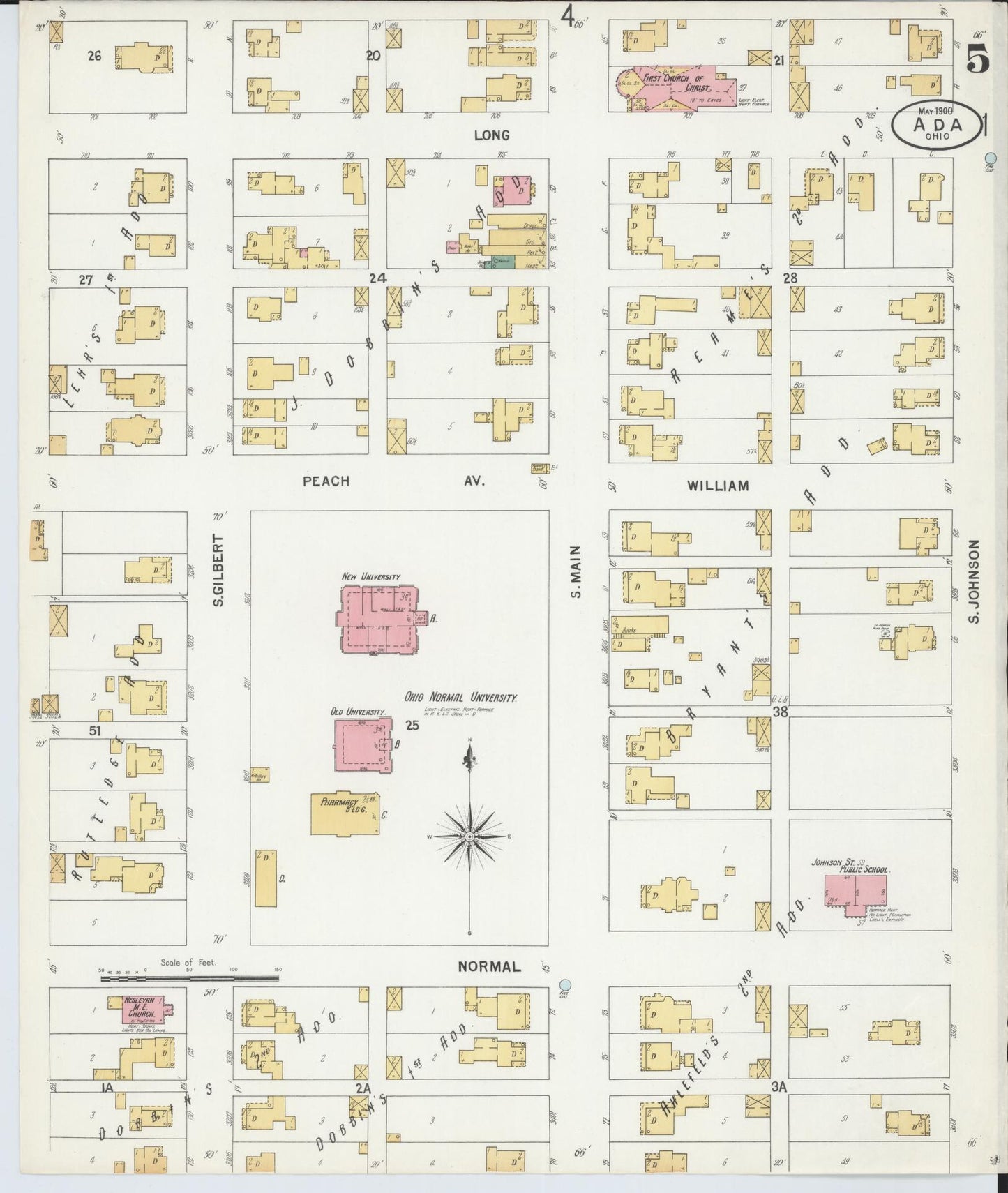 Sanborn Fire Insurance Map from Ada, Hardin County, Ohio (1900), Sheet #0005 - Complete Map Set gallery image, historic Sanborn map, vintage wall art, Ohio Ohio