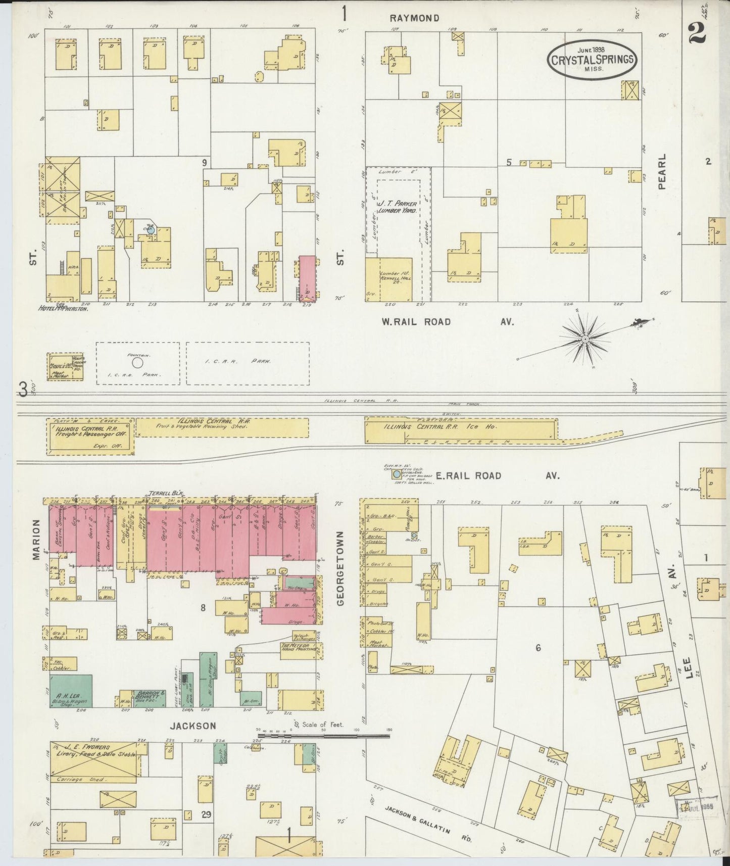 Sanborn Fire Insurance Map from Crystal Springs, Copiah County, Mississippi (1898), Sheet #0002 - Historic Sanborn Fire Insurance Map Print, vintage old map wall art, antique decor, genealogy gift, Mississippi Mississippi map
