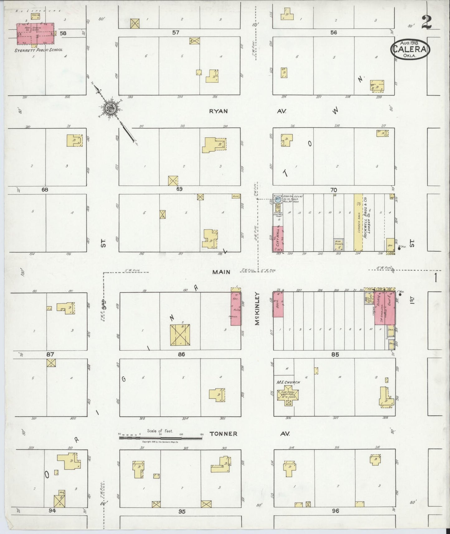 Sanborn Fire Insurance Map from Calera, Bryan County, Oklahoma (1918), Sheet #0002 - Historic Sanborn Fire Insurance Map Print, vintage old map wall art, antique decor, genealogy gift, Oklahoma Oklahoma map