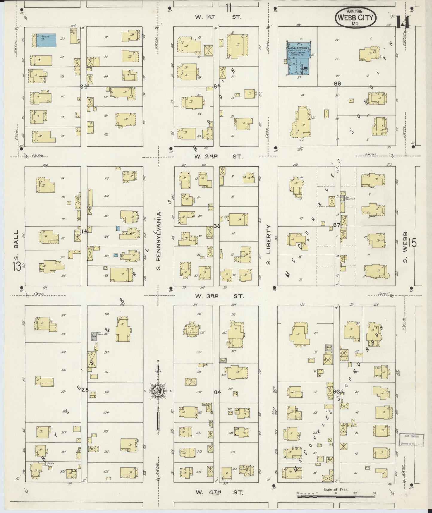 Sanborn Fire Insurance Map from Webb City, Jasper County, Missouri (1915), Sheet #0014 - Historic Sanborn Fire Insurance Map Print, vintage old map wall art, antique decor, genealogy gift, Missouri Missouri map