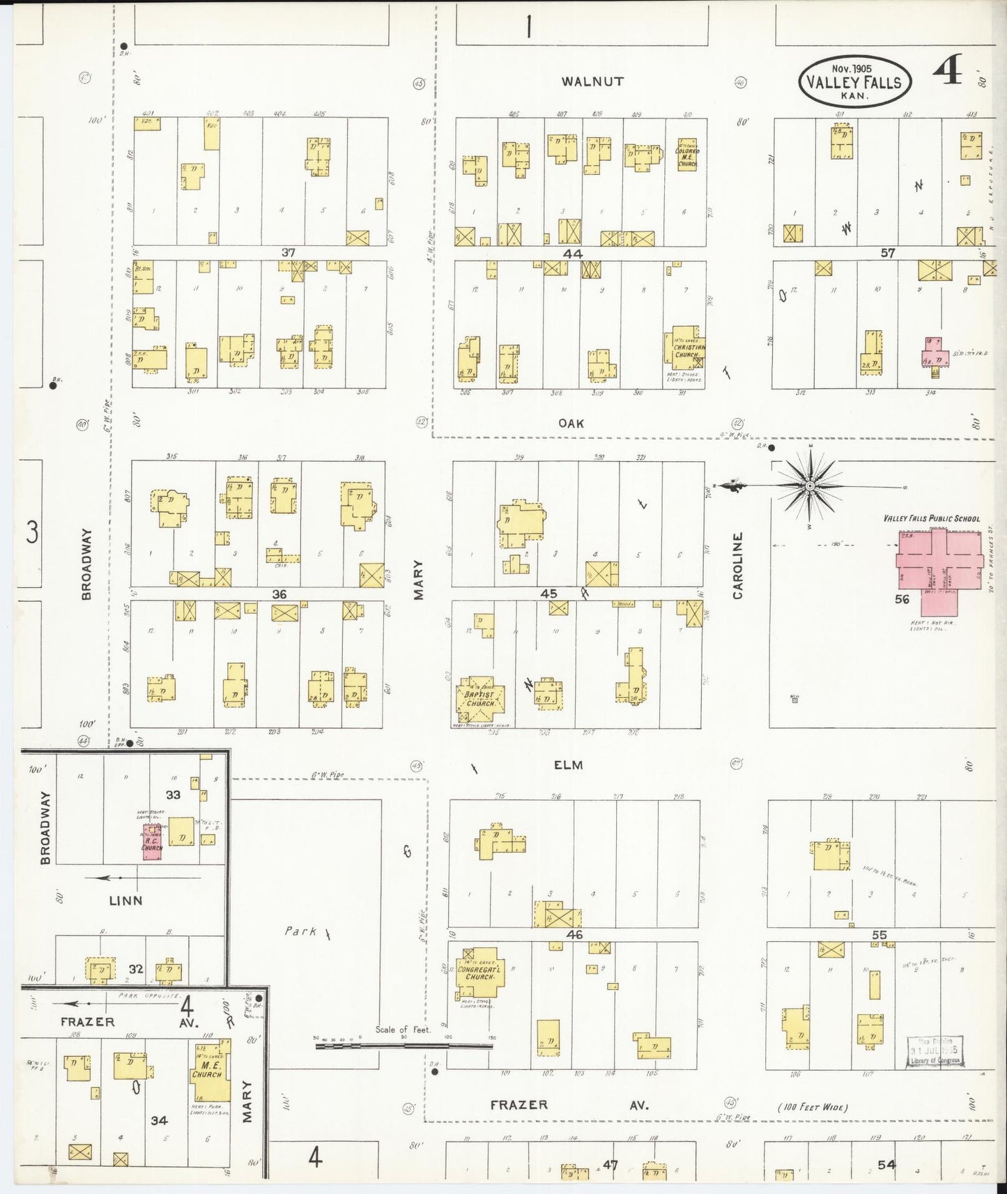 Sanborn Fire Insurance Map from Valley Falls, Jefferson County, Kansas (1905), Sheet #0004 - Historic Sanborn Fire Insurance Map Print, vintage old map wall art, antique decor, genealogy gift, Kansas Kansas map