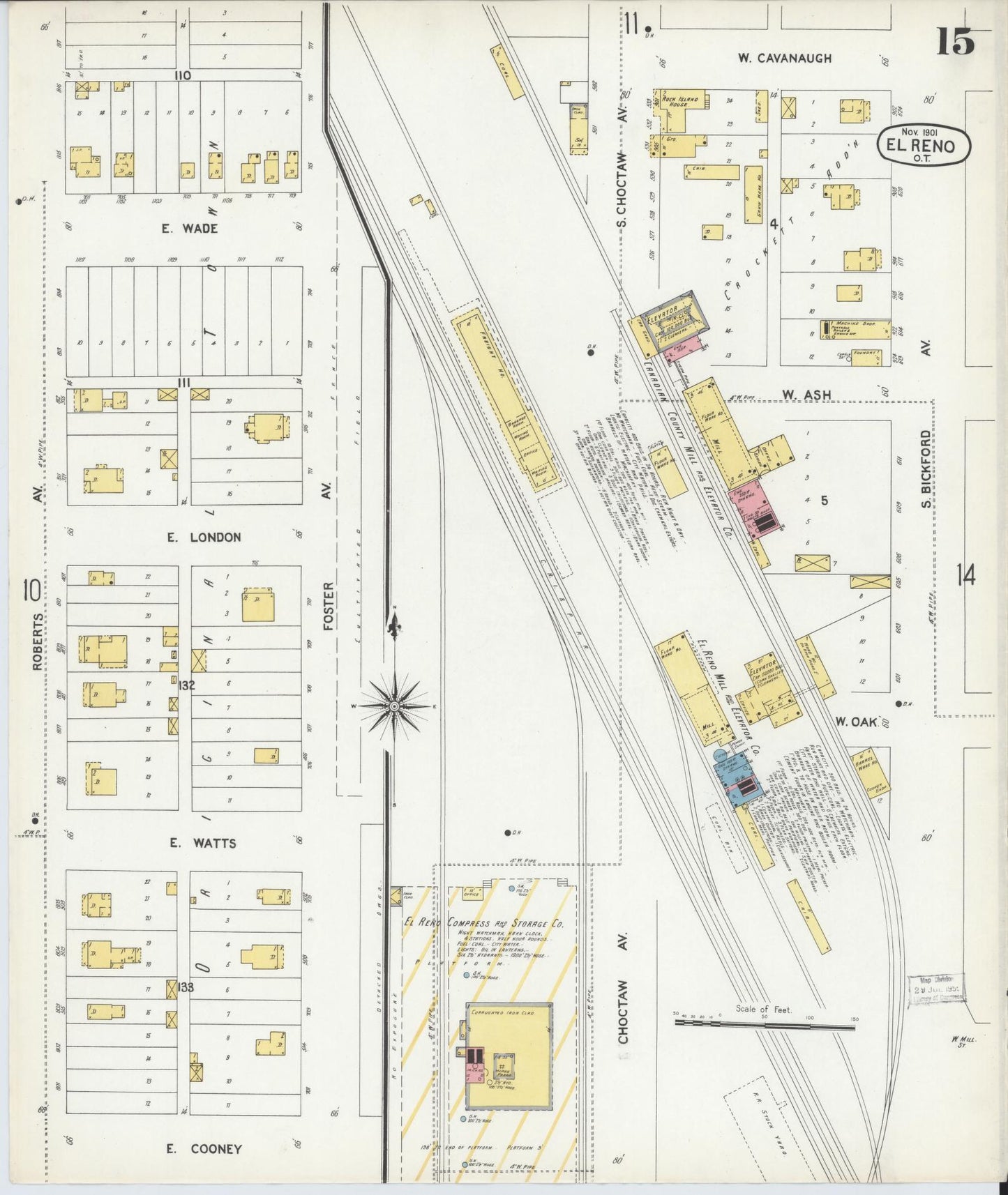 Sanborn Fire Insurance Map from El Reno, Canadian County, Oklahoma (1901), Sheet #0015 - Complete Map Set gallery image, historic Sanborn map, vintage wall art, Oklahoma Oklahoma