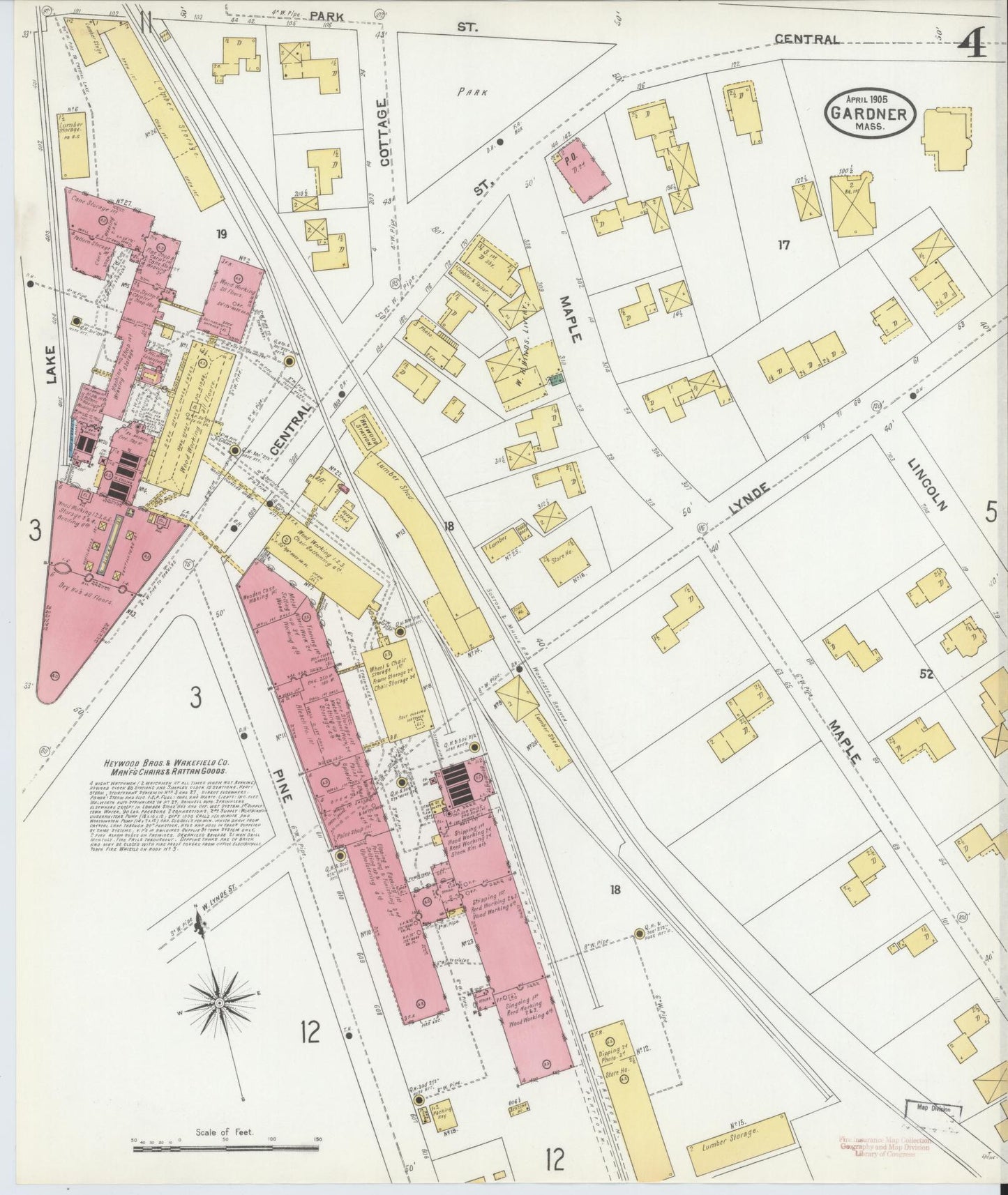 Sanborn Fire Insurance Map from Gardner, Worcester County, Massachusetts (1905), Sheet #0004 - Historic Sanborn Fire Insurance Map Print, vintage old map wall art, antique decor, genealogy gift, Massachusetts Massachusetts map