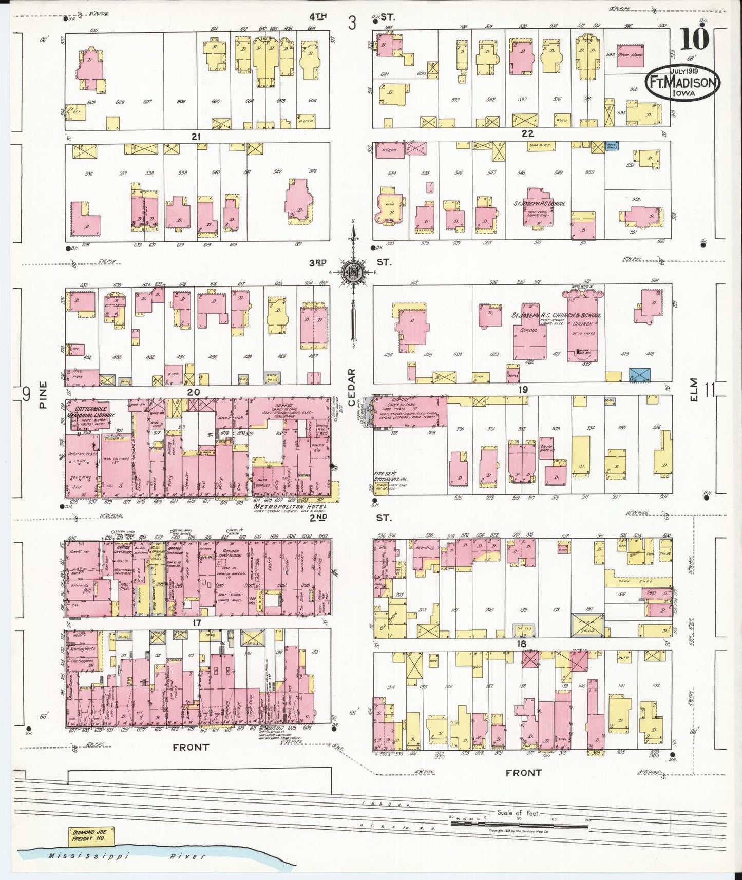 Sanborn Fire Insurance Map from Fort Madison, Lee County, Iowa (1919), Sheet #0010 - Historic Sanborn Fire Insurance Map Print, vintage old map wall art