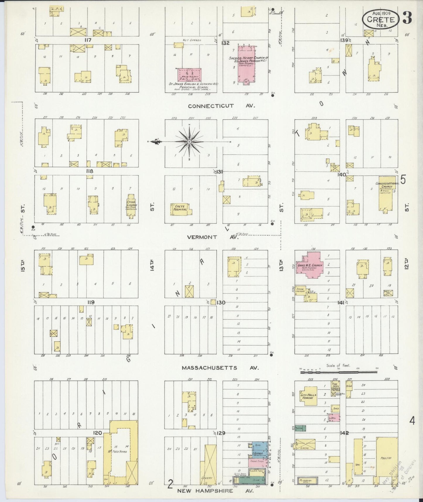 Sanborn Fire Insurance Map from Crete, Saline County, Nebraska (1909), Sheet #0003 - Historic Sanborn Fire Insurance Map Print, vintage old map wall art, antique decor, genealogy gift, Nebraska Nebraska map