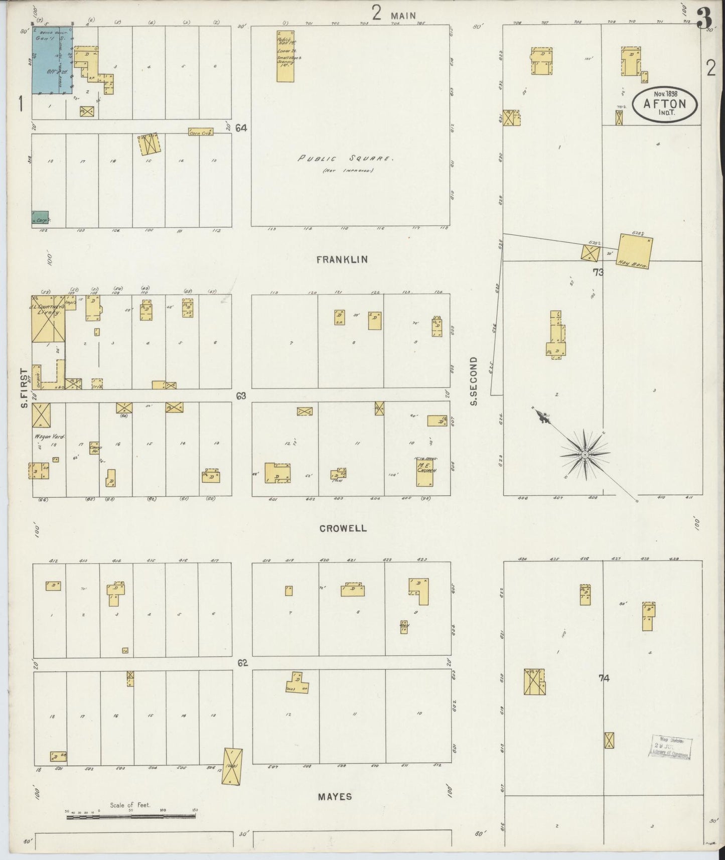 Sanborn Fire Insurance Map from Afton, Ottawa County, Oklahoma (1898), Sheet #0003 - Complete Map Set gallery image, historic Sanborn map, vintage wall art, Oklahoma Oklahoma