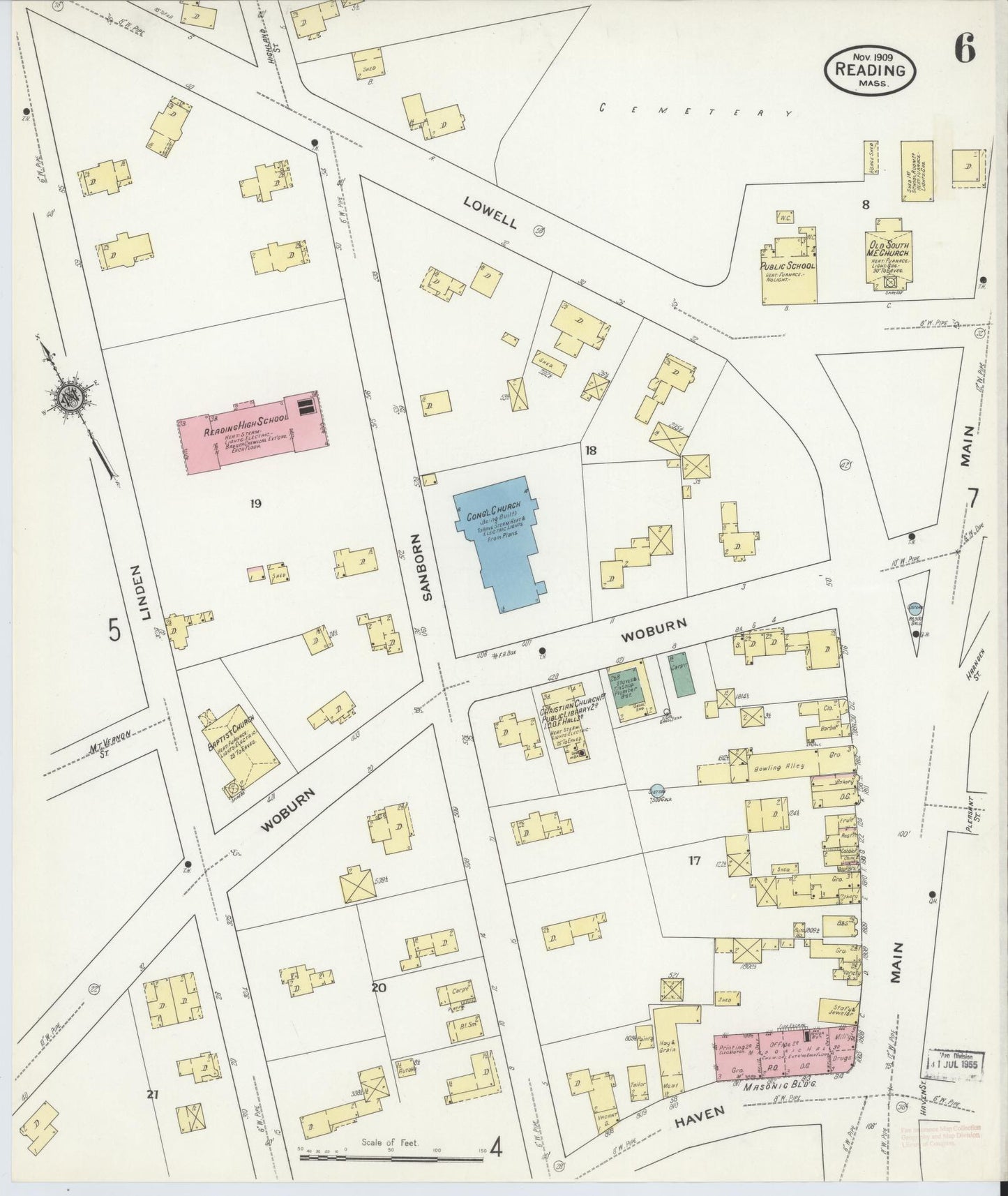Sanborn Fire Insurance Map from Reading, Middlesex County, Massachusetts (1909), Sheet #0006 - Historic Sanborn Fire Insurance Map Print, vintage old map wall art, antique decor, genealogy gift, Massachusetts Massachusetts map