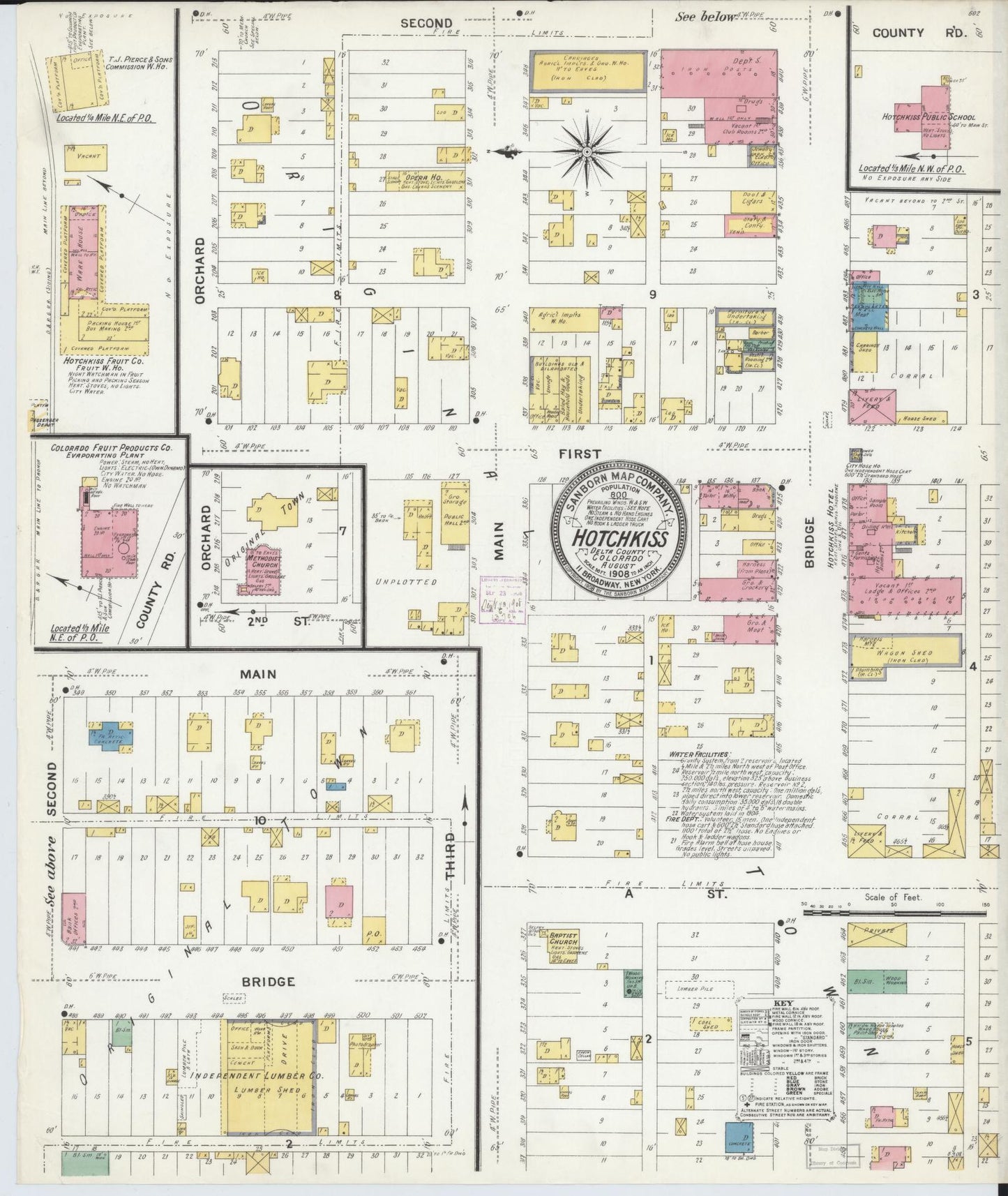 Sanborn Fire Insurance Map from Hotchkiss, Delta County, Colorado (1908), Sheet #0001 - Historic Sanborn Fire Insurance Map Print, vintage old map wall art, antique decor, genealogy gift, Colorado Colorado map