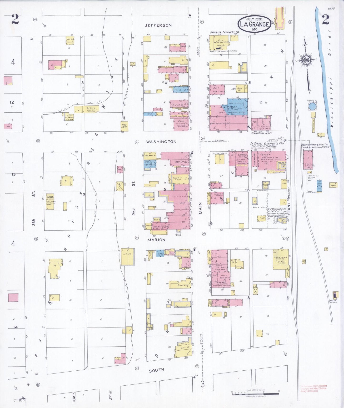 Sanborn Fire Insurance Map from La Grange, Lewis County, Missouri (1930), Sheet #0002 - Historic Sanborn Fire Insurance Map Print, vintage old map wall art, antique decor, genealogy gift, Missouri Missouri map