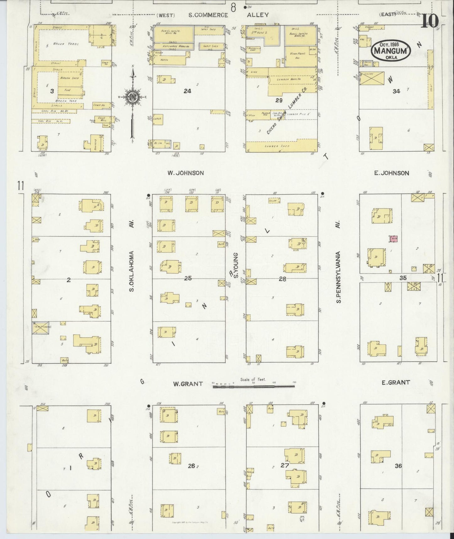 Sanborn Fire Insurance Map from Mangum, Greer County, Oklahoma (1916), Sheet #0010 - Historic Sanborn Fire Insurance Map Print, vintage old map wall art, antique decor, genealogy gift, Oklahoma Oklahoma map