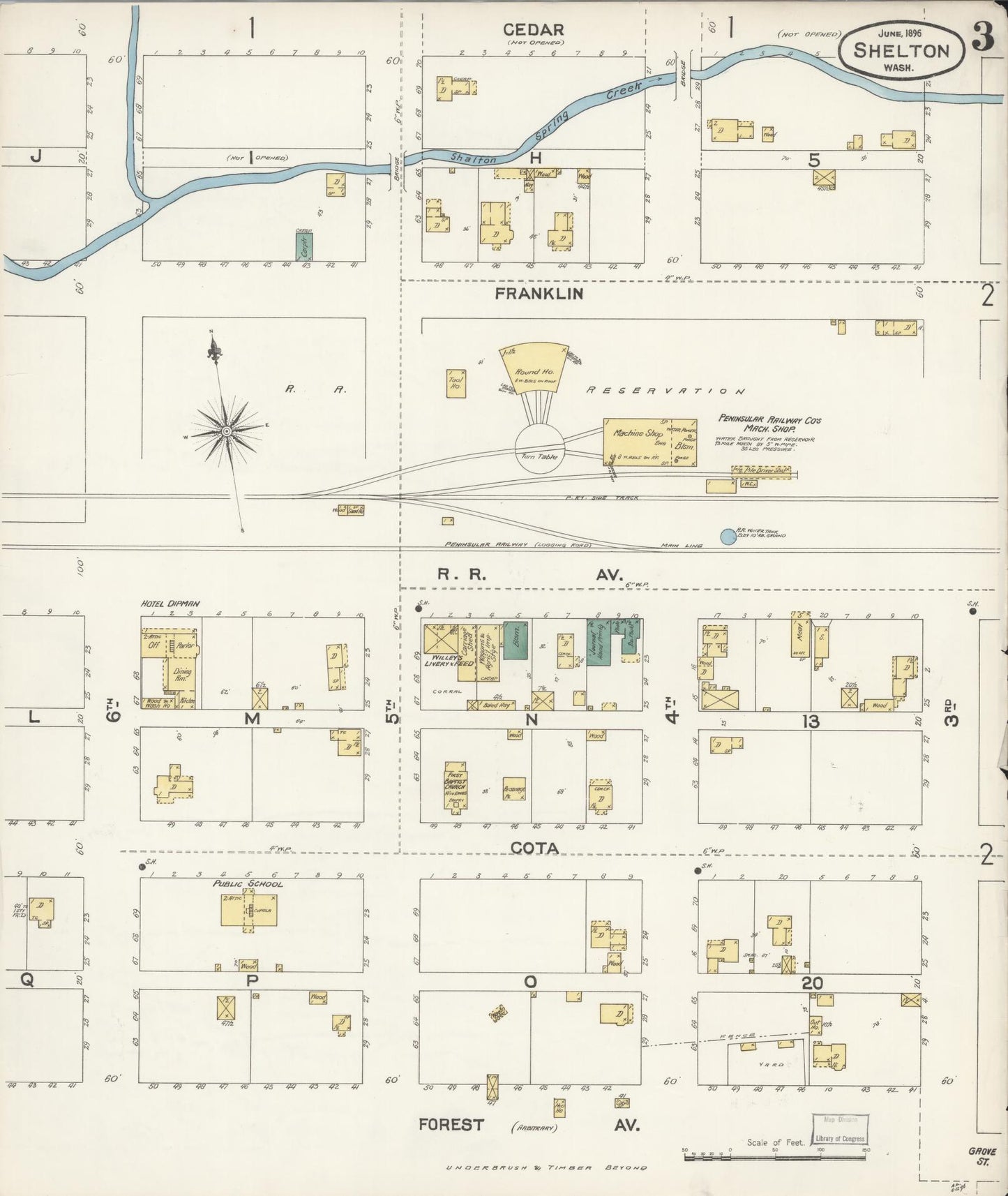 Sanborn Fire Insurance Map from Shelton, Mason County, Washington (1896), Sheet #0003 - Complete Map Set gallery image, historic Sanborn map, vintage wall art, Washington Washington