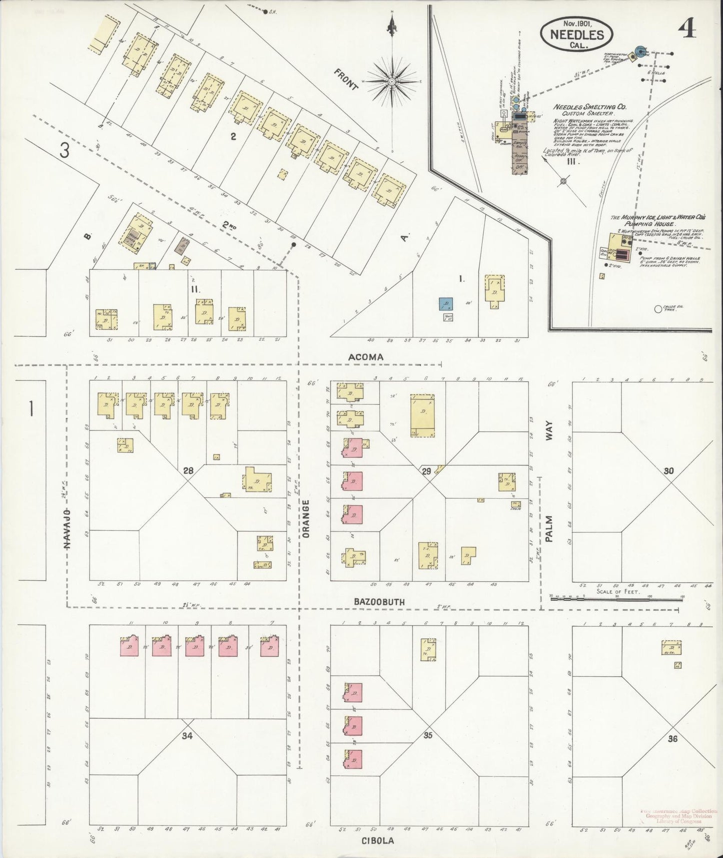 Sanborn Fire Insurance Map from Needles, San Bernardino County, California (1901), Sheet #0004 - Complete Map Set gallery image, historic Sanborn map, vintage wall art, California California