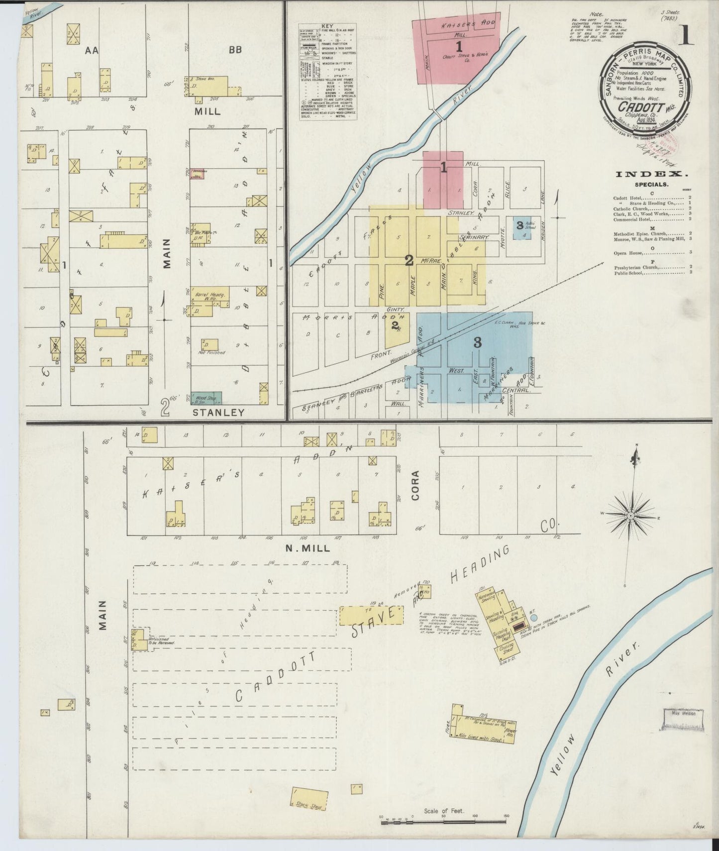Sanborn Fire Insurance Map from Cadott, Chippewa County, Wisconsin (1894), Sheet #0001 - Historic Sanborn Fire Insurance Map Print, vintage old map wall art, antique decor, genealogy gift, Wisconsin Wisconsin map