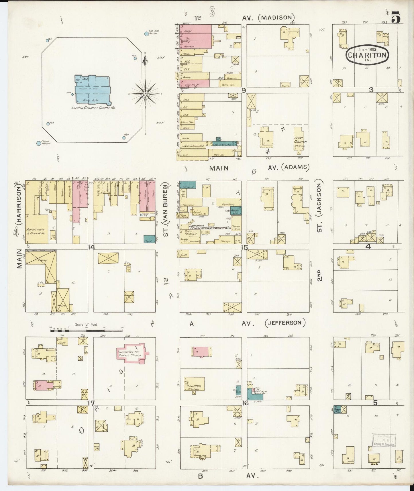 Sanborn Fire Insurance Map from Chariton, Lucas County, Iowa (1893), Sheet #0005 - Historic Sanborn Fire Insurance Map Print, vintage old map wall art