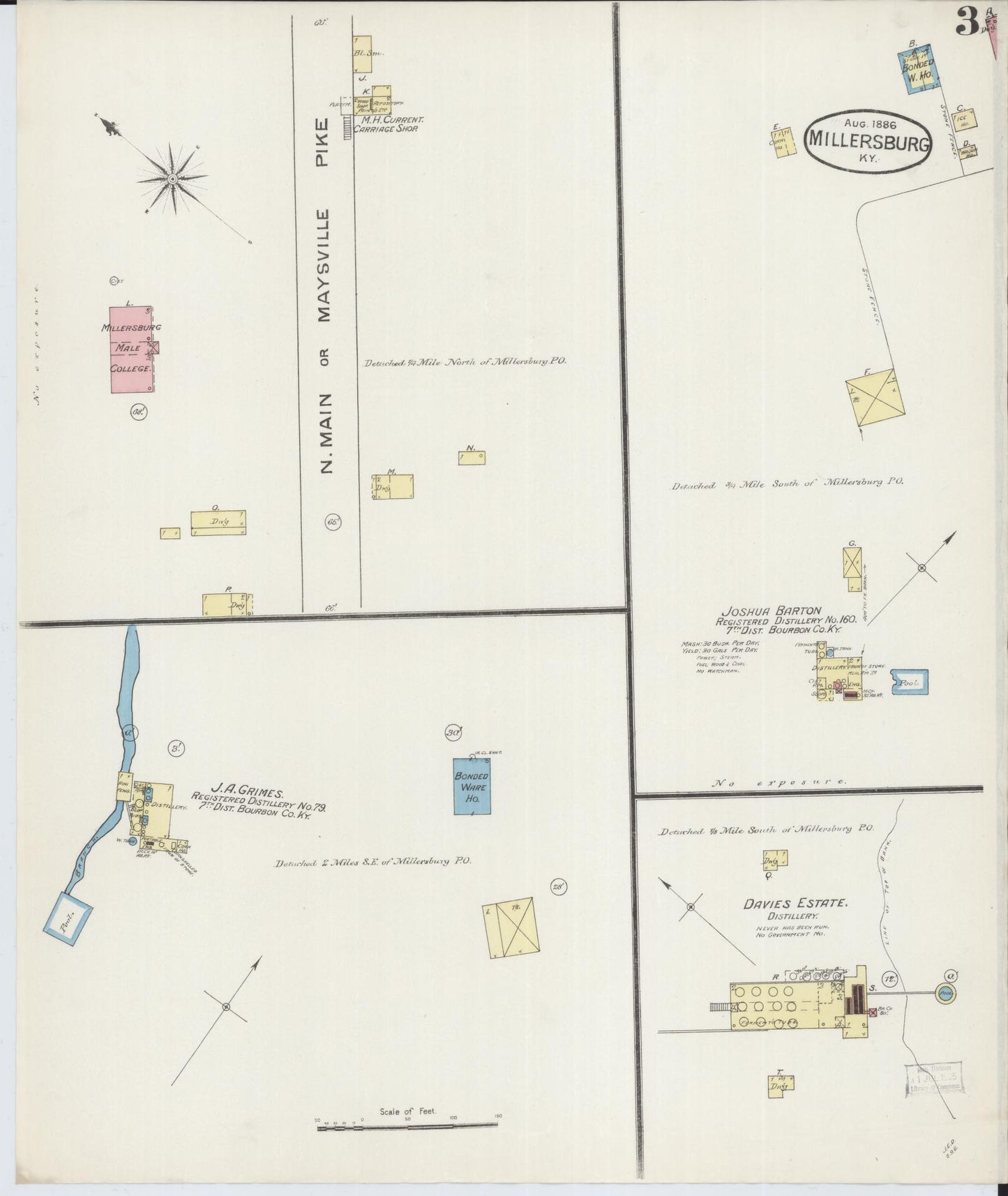 Sanborn Fire Insurance Map from Millersburg, Bourbon County, Kentucky (1886), Sheet #0003 - Historic Sanborn Fire Insurance Map Print, vintage old map wall art, antique decor, genealogy gift, Kentucky Kentucky map