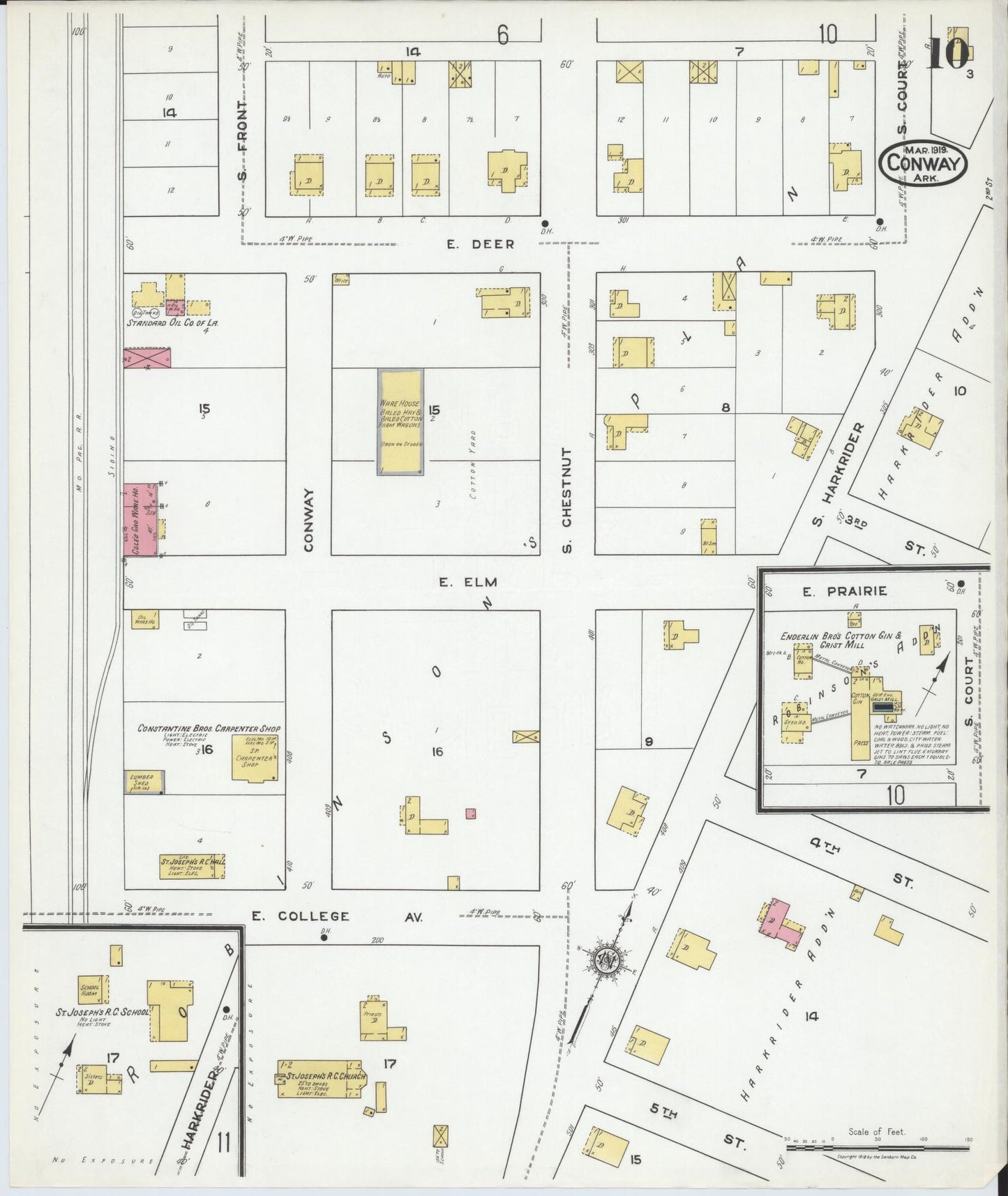 Sanborn Fire Insurance Map from Conway, Faulkner County, Arkansas (1919), Sheet #0010 - Historic Sanborn Fire Insurance Map Print, vintage old map wall art, antique decor, genealogy gift, Arkansas Arkansas map
