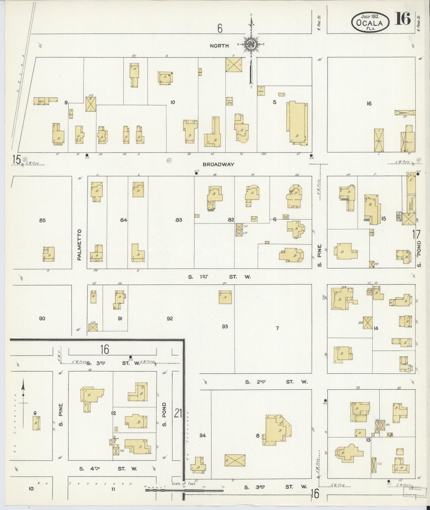 Sanborn Fire Insurance Map from Ocala, Marion County, Florida (1912), Sheet #0016 - Historic Sanborn Fire Insurance Map Print, vintage old map wall art, antique decor, genealogy gift, Florida Florida map