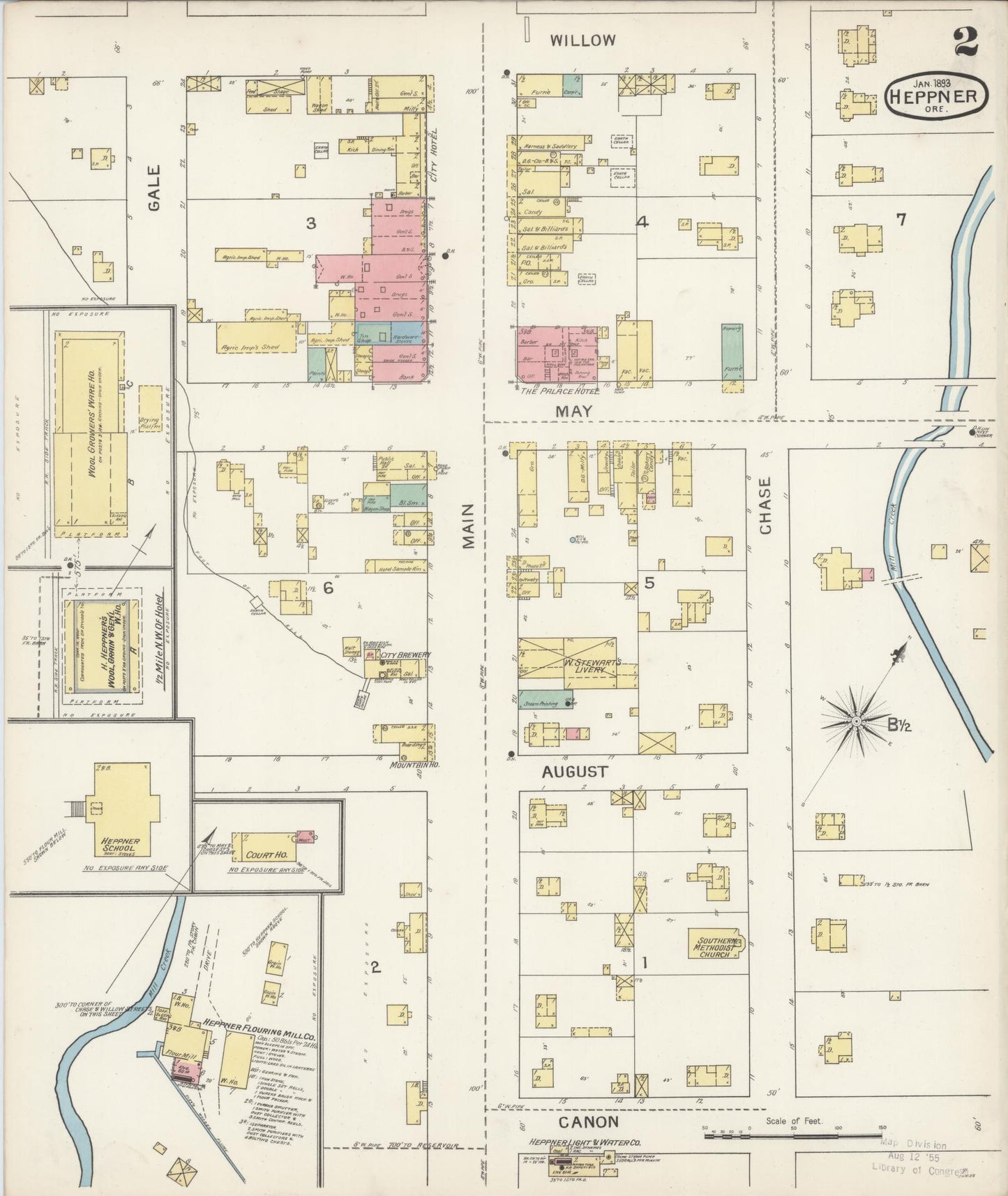 Sanborn Fire Insurance Map from Heppner, Morrow County, Oregon (1893), Sheet #0002 - Historic Sanborn Fire Insurance Map Print, vintage old map wall art, antique decor, genealogy gift, Oregon Oregon map