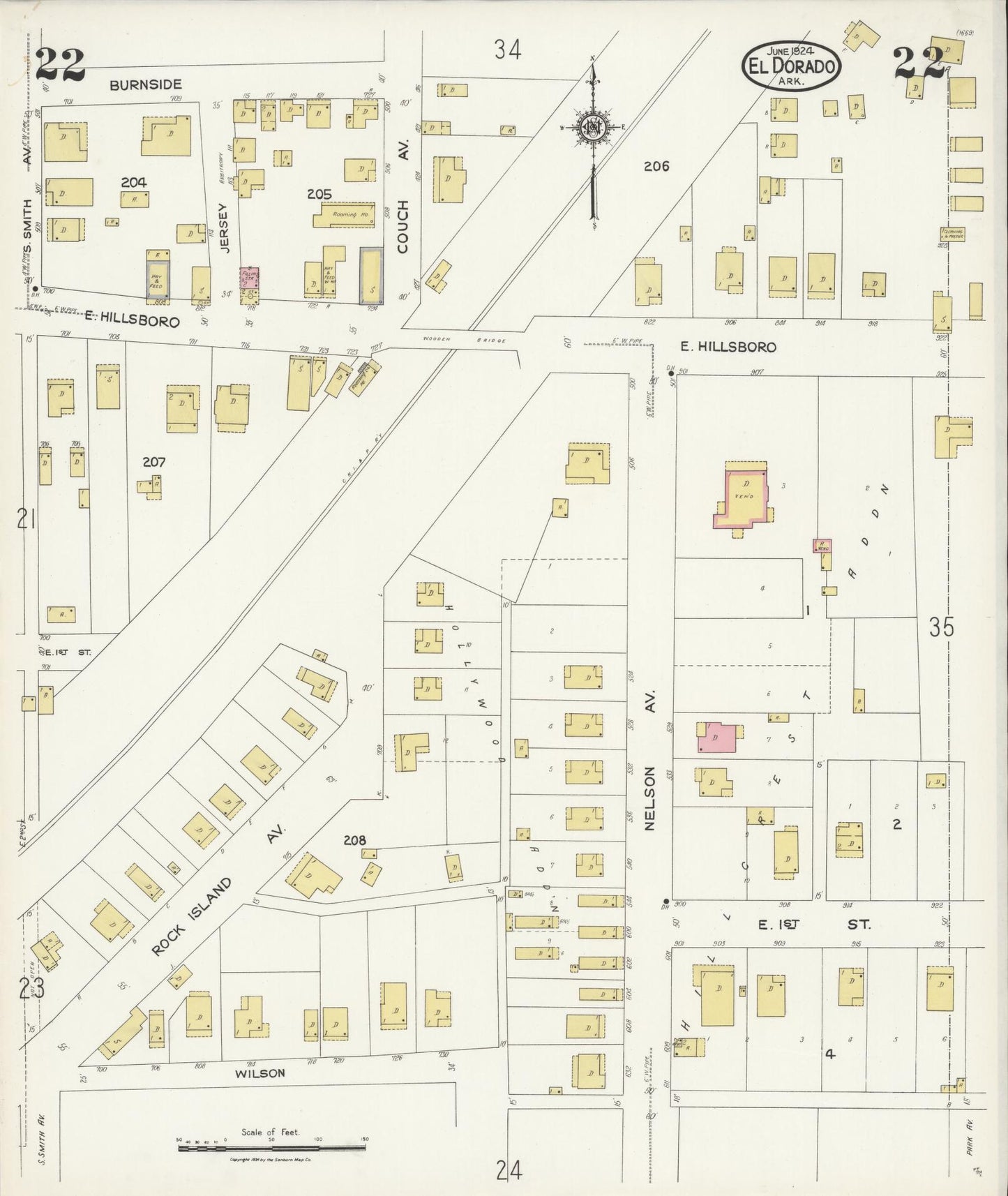 Sanborn Fire Insurance Map from El Dorado, Union County, Arkansas (1924), Sheet #0022 - Historic Sanborn Fire Insurance Map Print, vintage old map wall art, antique decor, genealogy gift, Arkansas Arkansas map