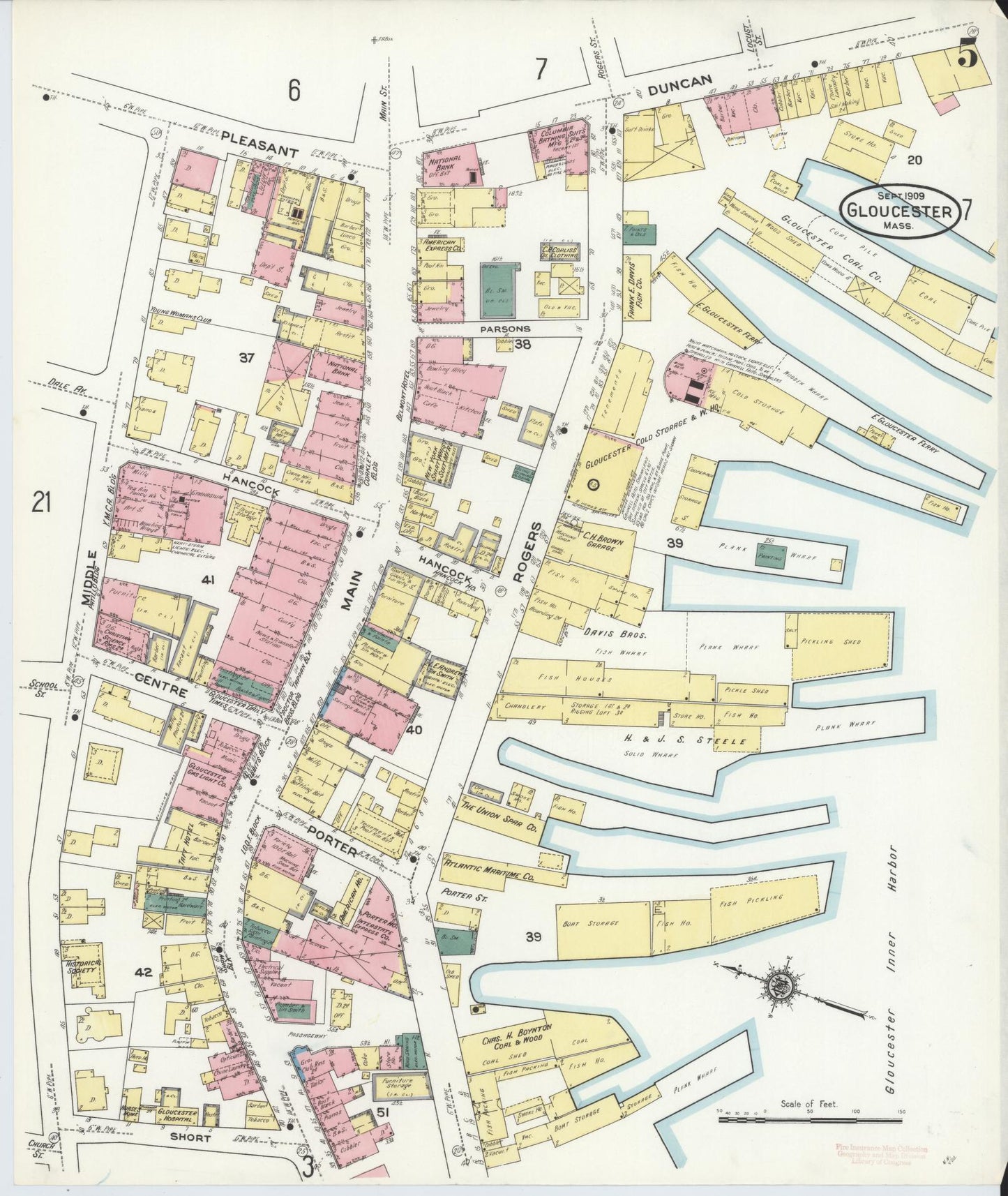 Sanborn Fire Insurance Map from Gloucester, Essex County, Massachusetts (1909), Sheet #0005 - Historic Sanborn Fire Insurance Map Print, vintage old map wall art, antique decor, genealogy gift, Massachusetts Massachusetts map