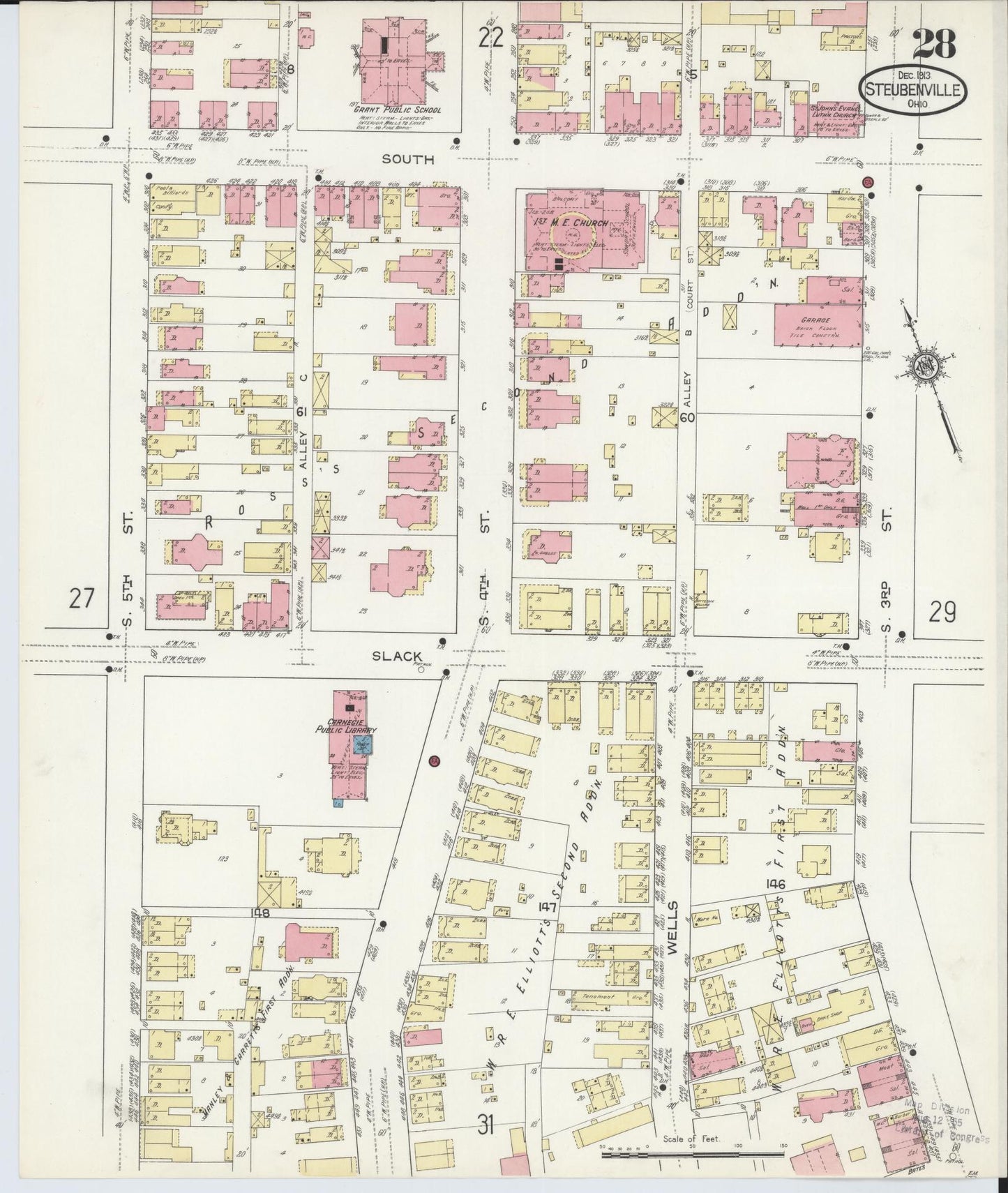 Sanborn Fire Insurance Map from Steubenville, Jefferson County, Ohio (1913), Sheet #0028 - Historic Sanborn Fire Insurance Map Print, vintage old map wall art, antique decor, genealogy gift, Ohio Ohio map