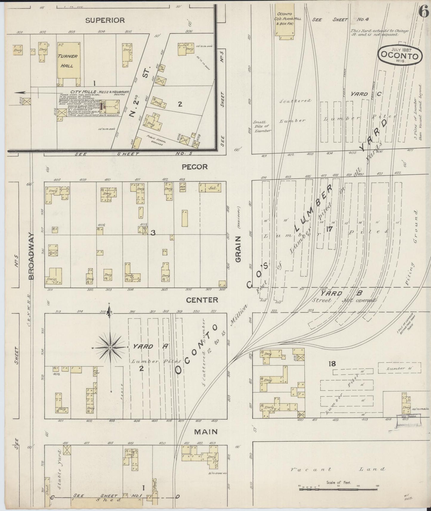 Sanborn Fire Insurance Map from Oconto, Oconto County, Wisconsin (1887), Sheet #0006 - Complete Map Set gallery image, historic Sanborn map, vintage wall art, Wisconsin Wisconsin
