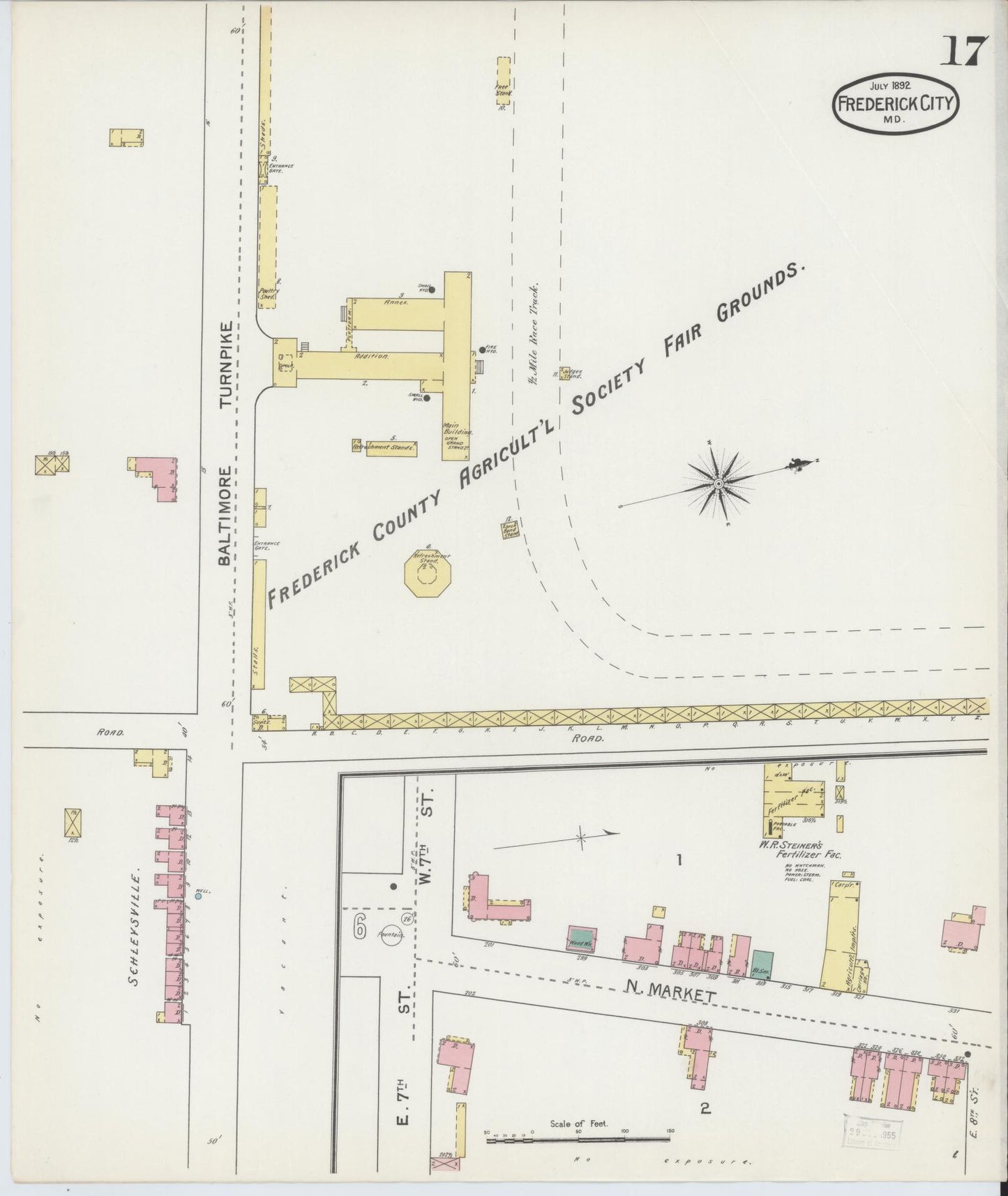 Frederick, Maryland - 1892 - Sanborn Fire Insurance Map, Sheet #0017 - Historic Sanborn Fire Insurance Map Print, Frederick Maryland 1892 0017 vintage old map wall art