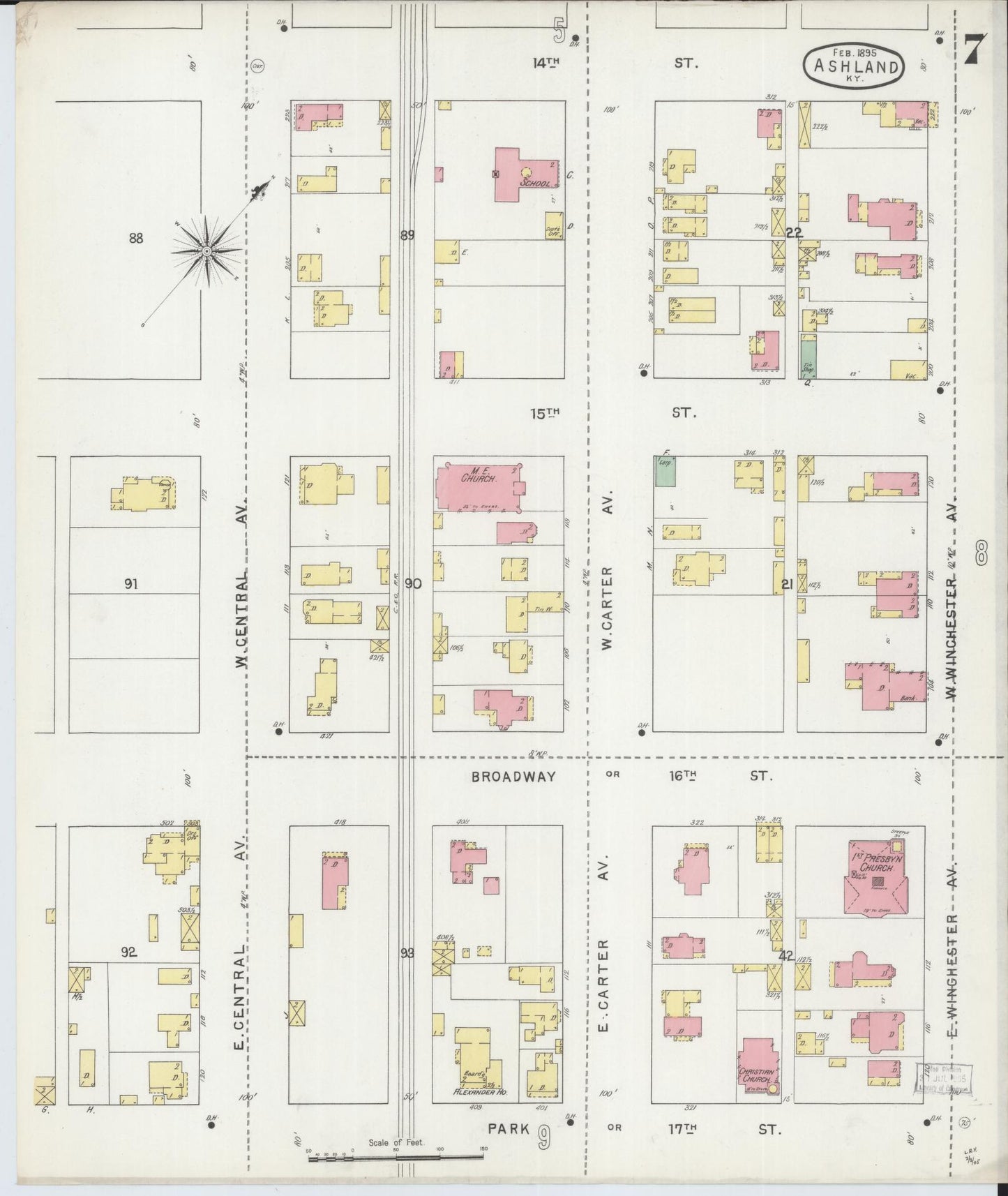 Sanborn Fire Insurance Map from Ashland, Boyd County, Kentucky (1895), Sheet #0007 - Historic Sanborn Fire Insurance Map Print, vintage old map wall art, antique decor, genealogy gift, Kentucky Kentucky map