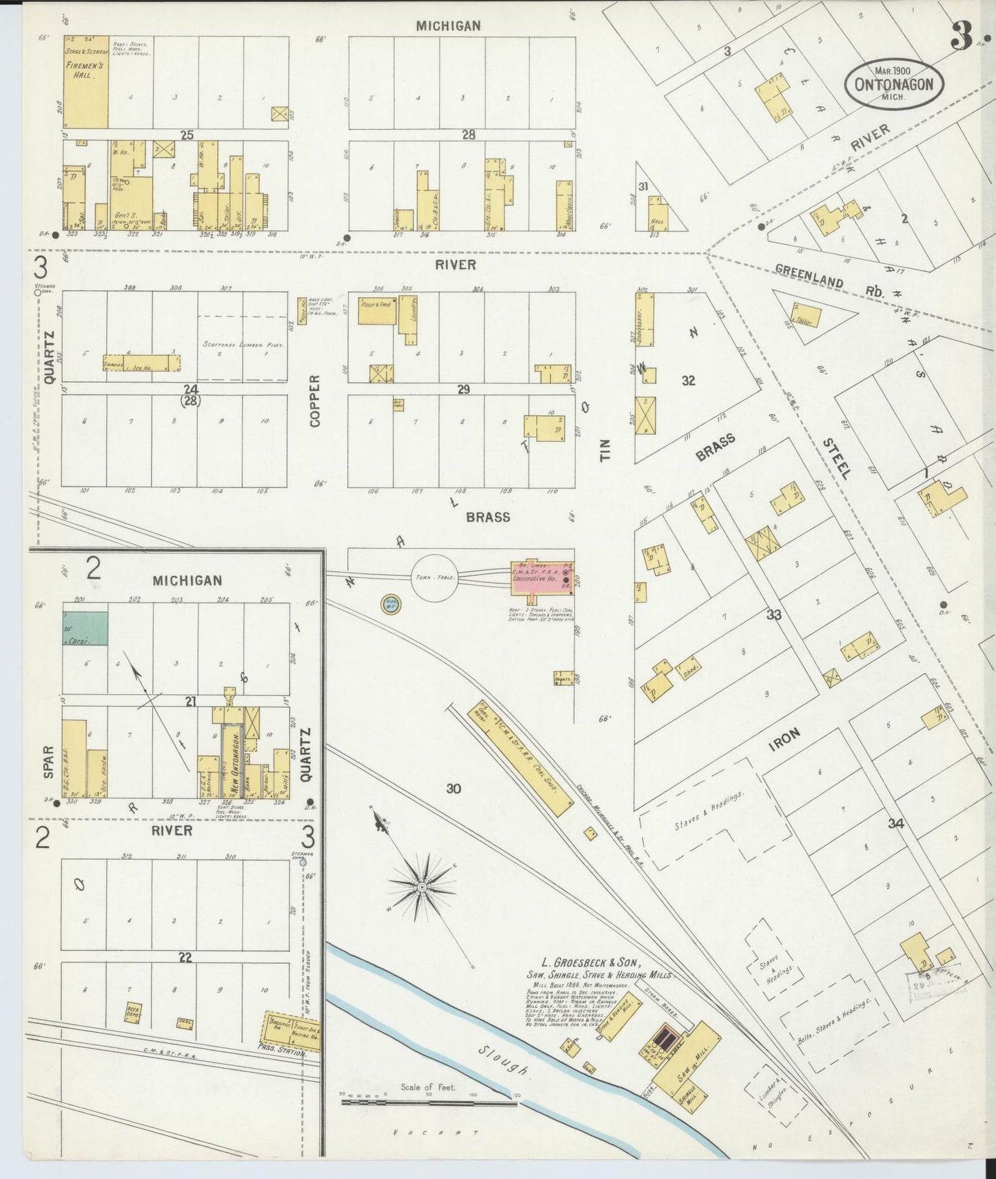 Sanborn Fire Insurance Map from Ontonagon, Ontonagon County, Michigan (1900), Sheet #0003 - Complete Map Set gallery image, historic Sanborn map, vintage wall art, Michigan Michigan
