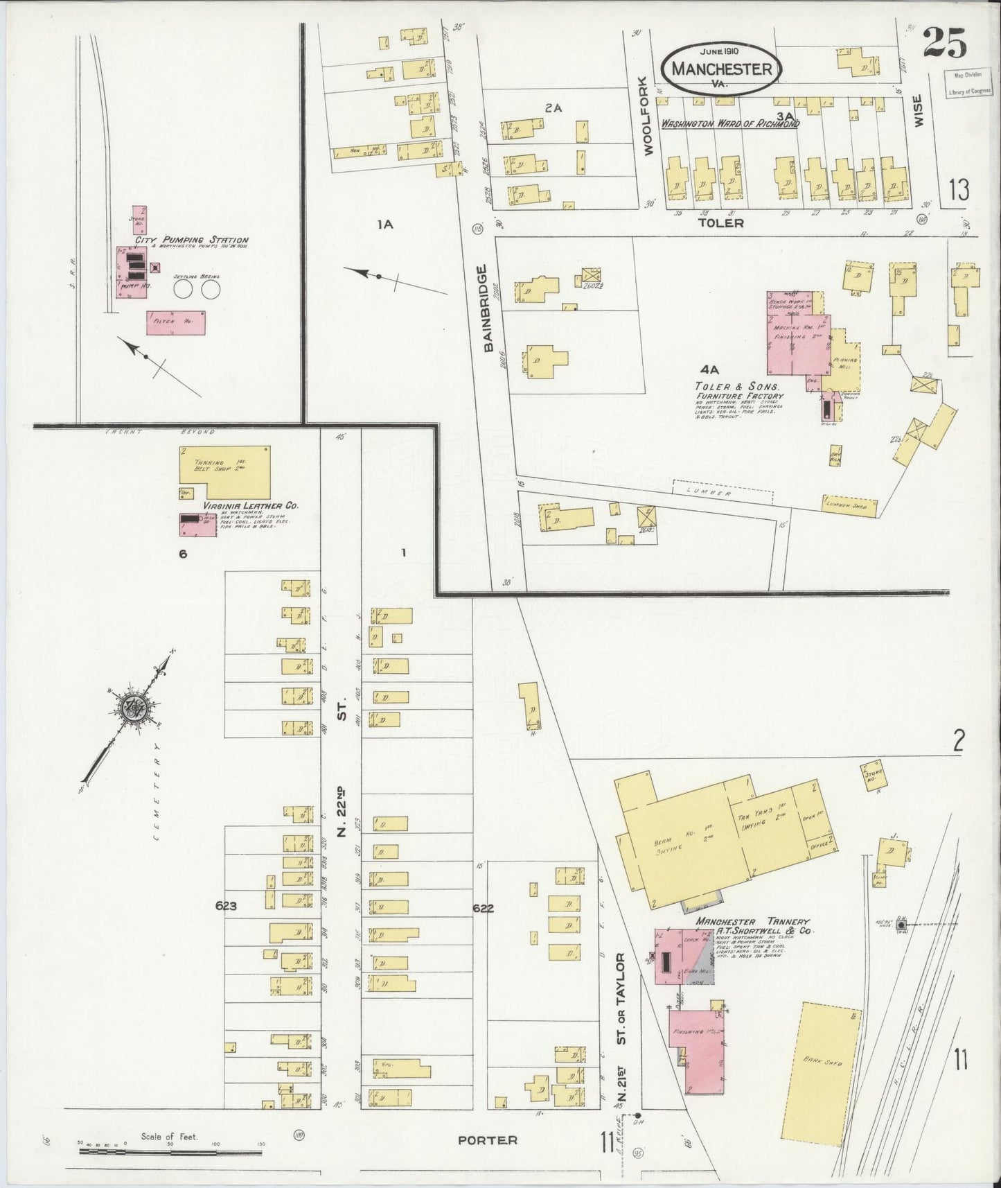 Sanborn Fire Insurance Map from Manchester, Chesterfield County, Virginia. (1910), Sheet 25 – Historic Sanborn Fire Insurance Map Print
