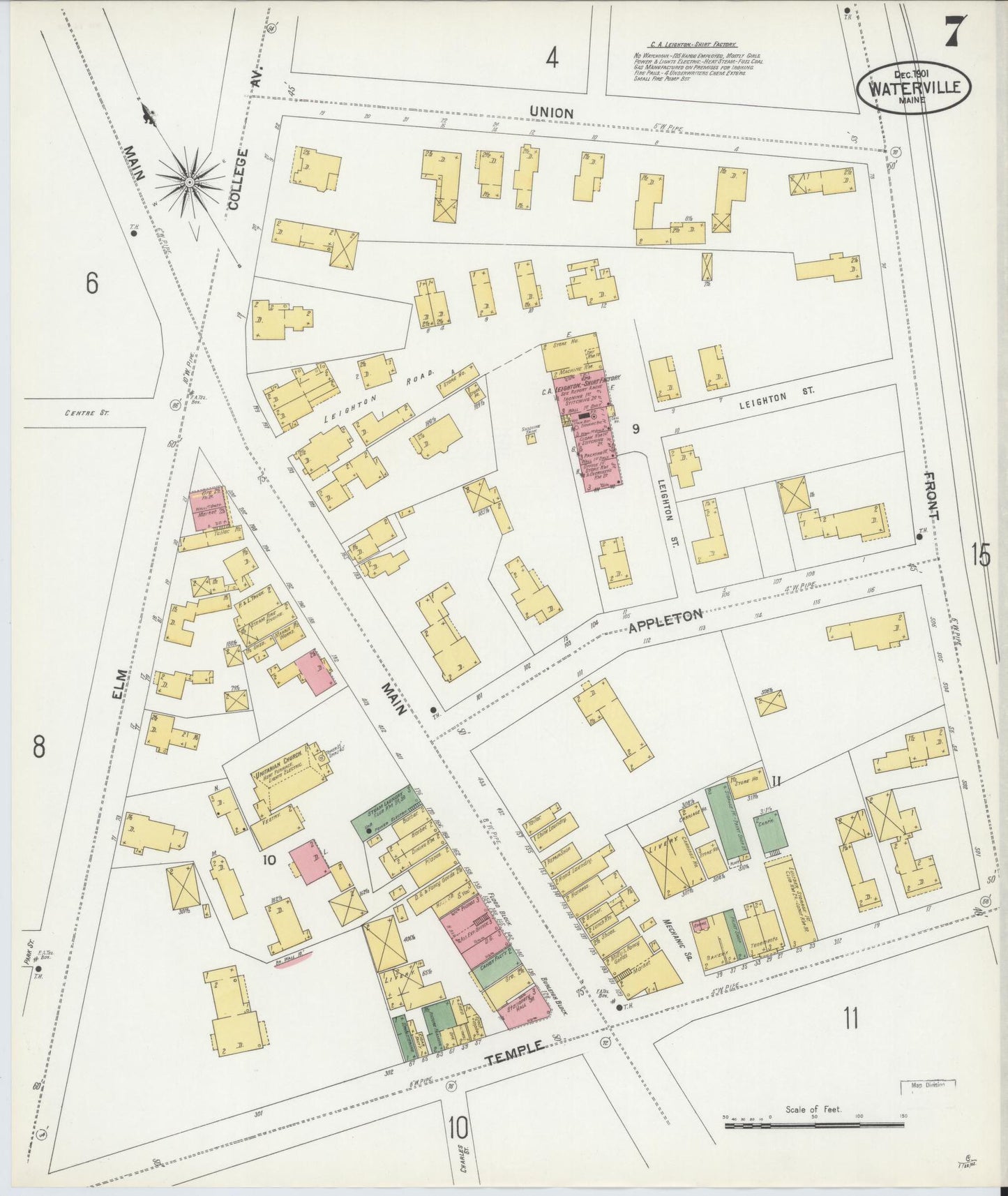 Sanborn Fire Insurance Map from Waterville, Kennebec County, Maine (1901), Sheet #0007 - Historic Sanborn Fire Insurance Map Print, vintage old map wall art, antique decor, genealogy gift, Maine Maine map