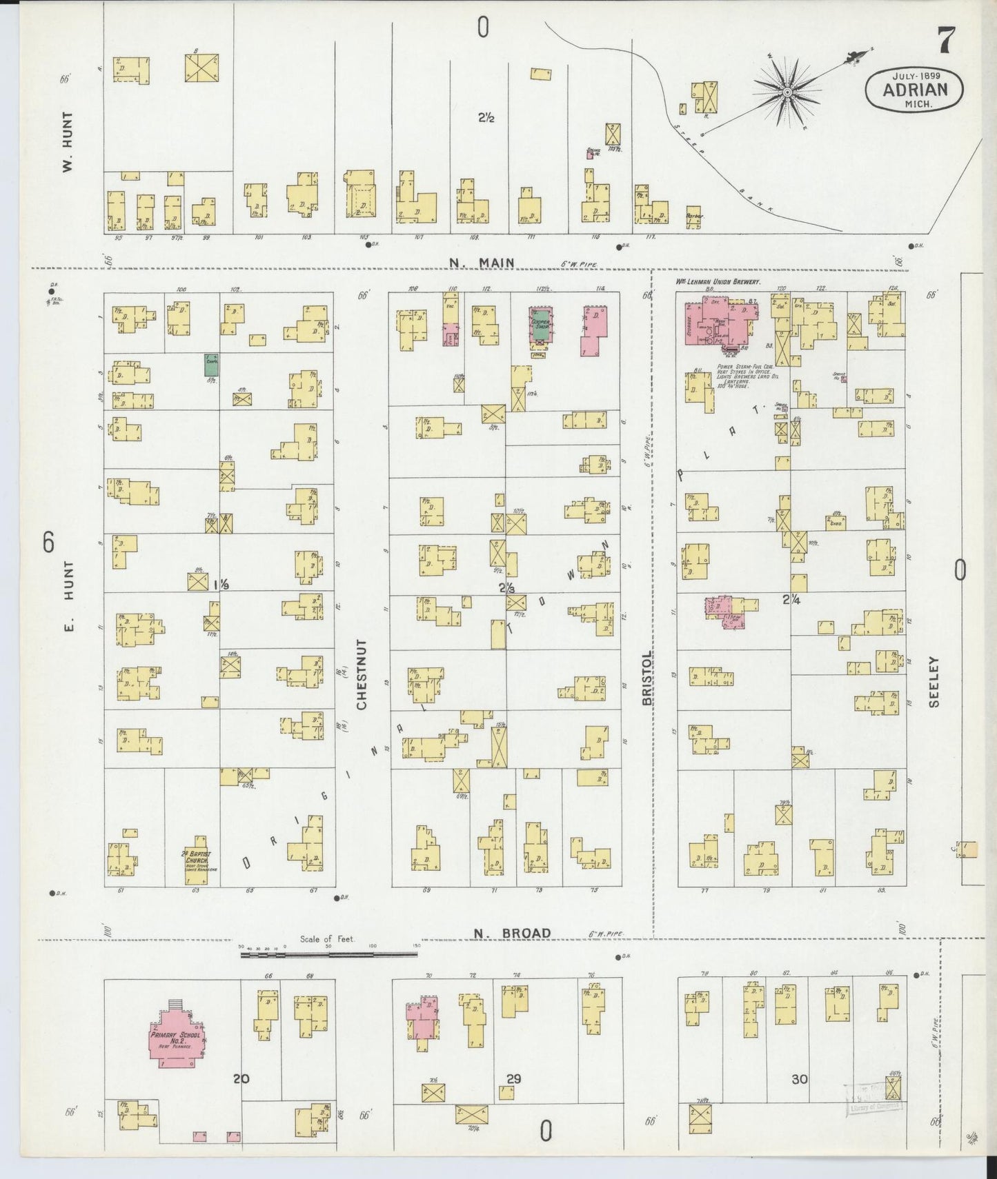 Sanborn Fire Insurance Map from Adrian, Lenawee County, Michigan (1899), Sheet #0007 - Historic Sanborn Fire Insurance Map Print, vintage old map wall art, antique decor, genealogy gift, Michigan Michigan map