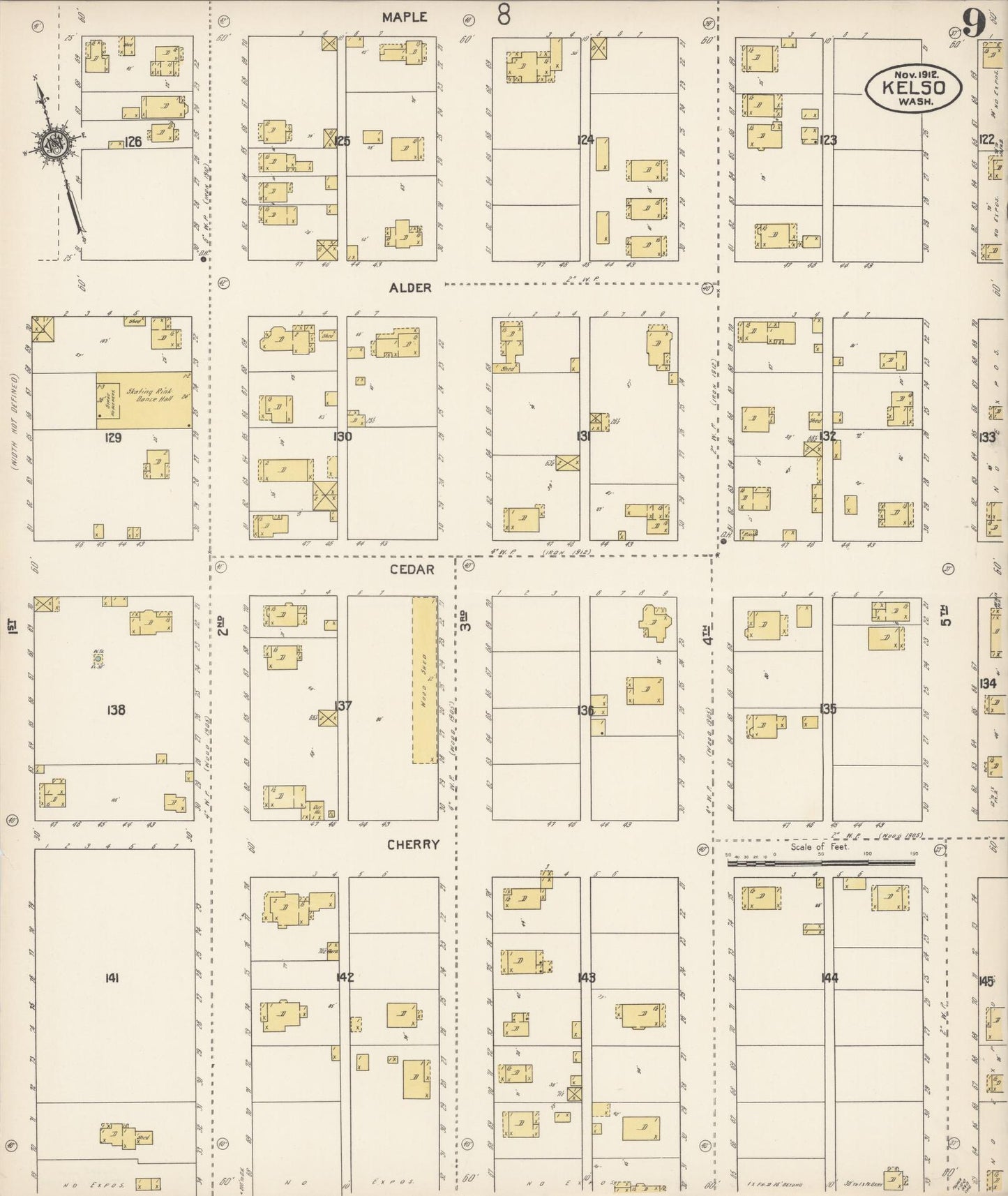 Sanborn Fire Insurance Map from Kelso, Cowlitz County, Washington (1912), Sheet #0009 - Complete Map Set gallery image, historic Sanborn map, vintage wall art, Washington Washington
