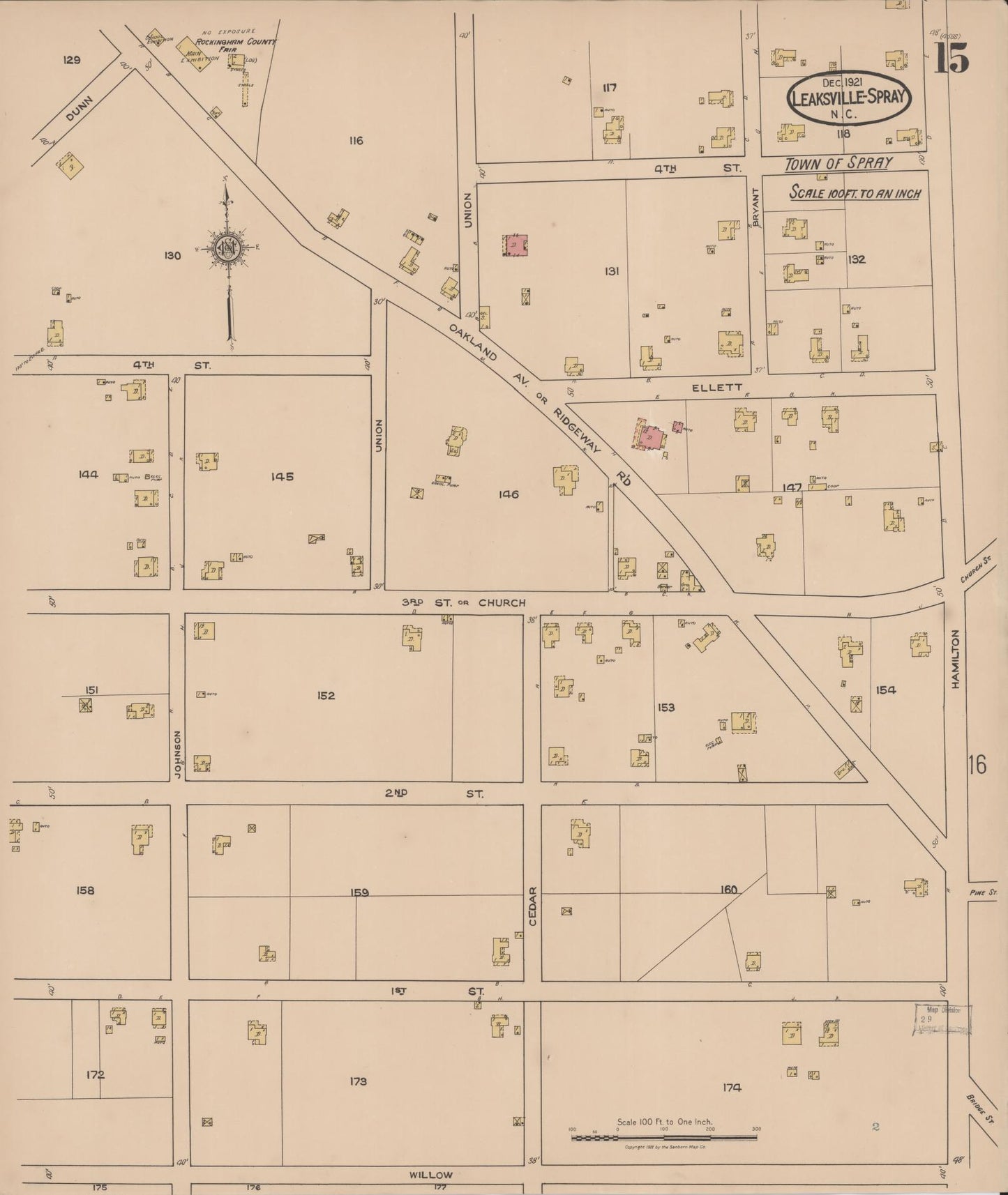 Sanborn Fire Insurance Map from Leaksville-spray, Rockingham County, North Carolina (1921), Sheet #0015 - Historic Sanborn Fire Insurance Map Print, vintage old map wall art, antique decor, genealogy gift, North Carolina North Carolina map