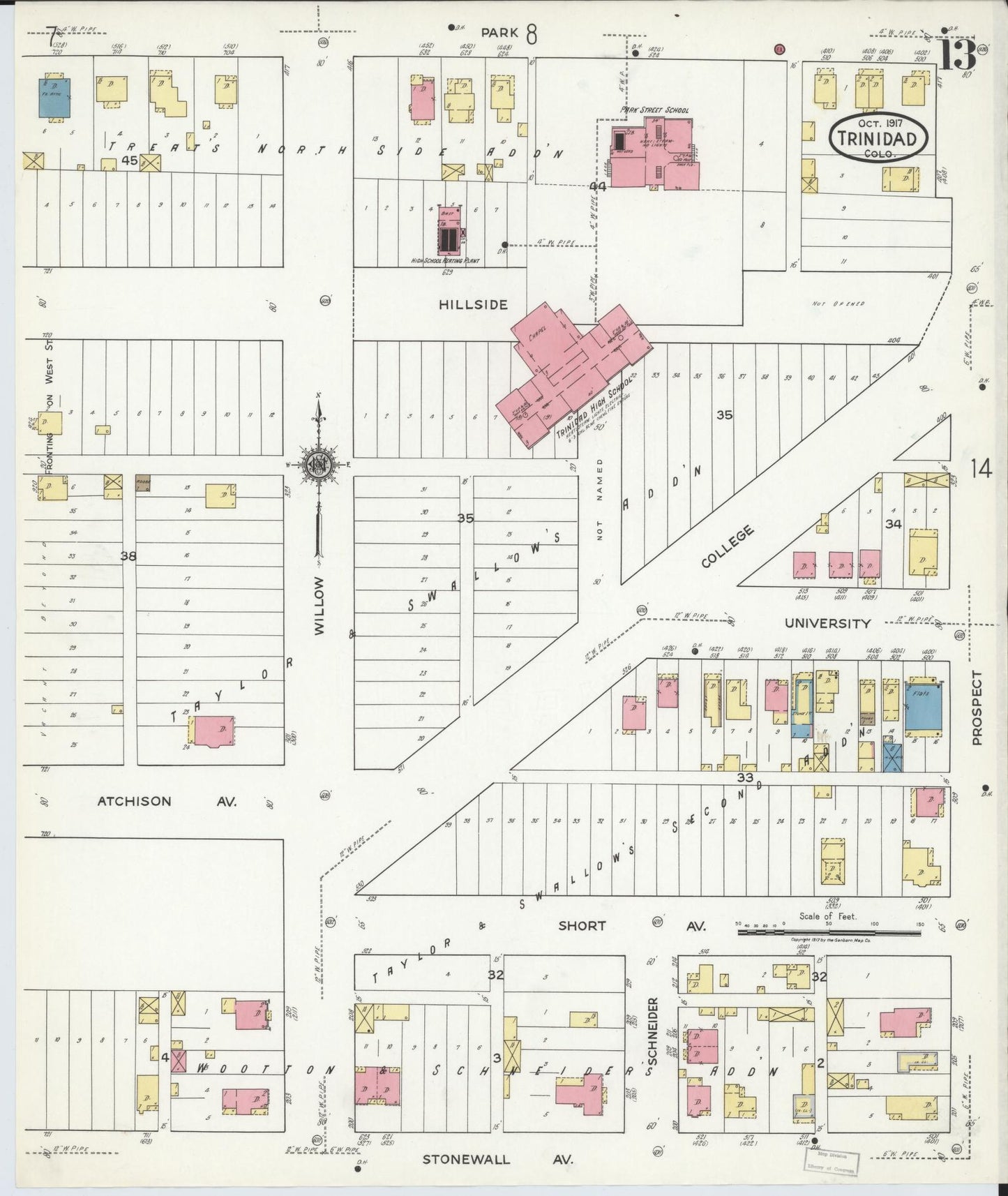 Sanborn Fire Insurance Map from Trinidad, Las Animas County, Colorado (1917), Sheet #0013 - Historic Sanborn Fire Insurance Map Print, vintage old map wall art, antique decor, genealogy gift, Colorado Colorado map