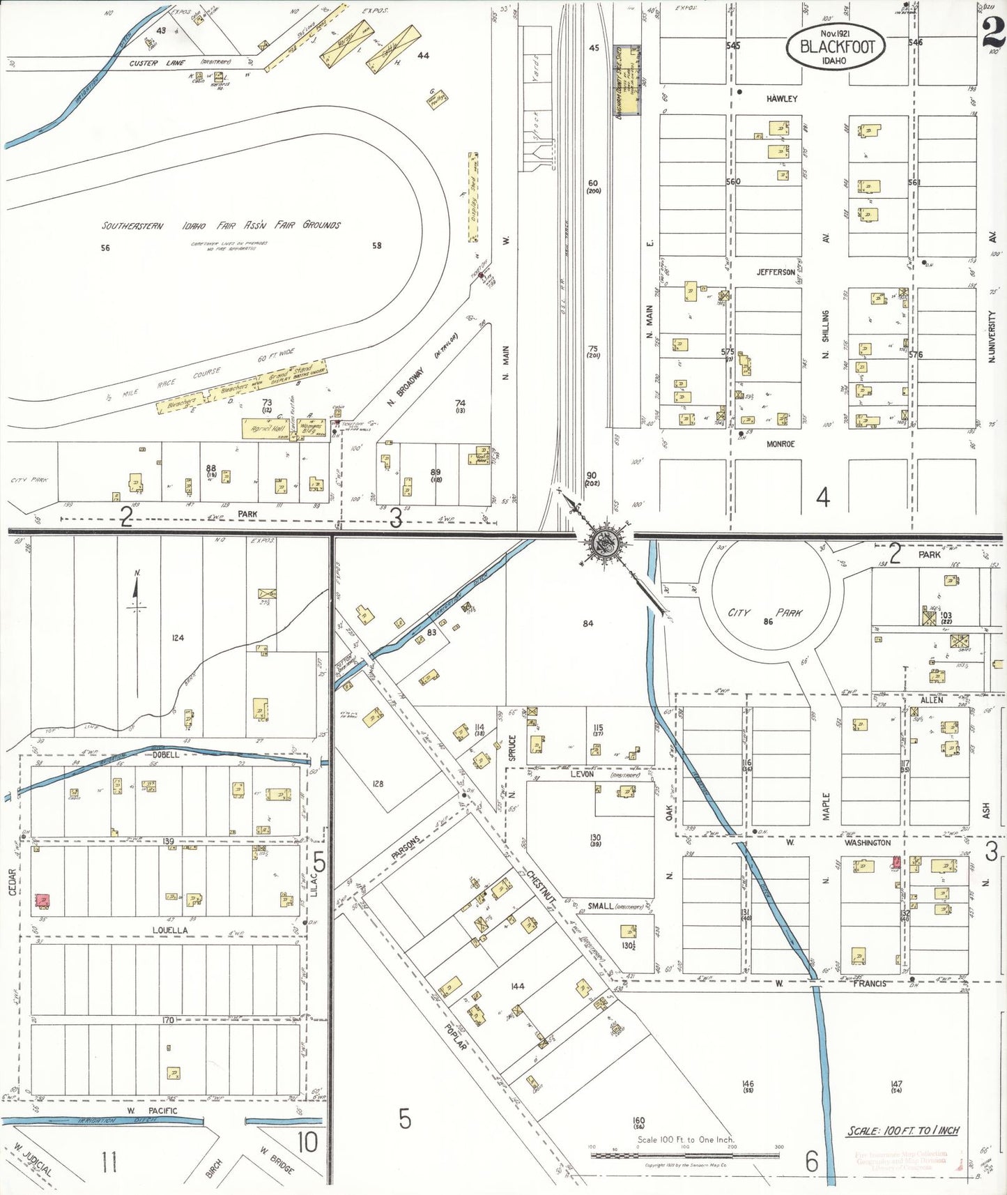 Sanborn Fire Insurance Map from Blackfoot, Bingham County, Idaho (1921), Sheet #0002 - Historic Sanborn Fire Insurance Map Print, vintage old map wall art, antique decor, genealogy gift, Idaho Idaho map