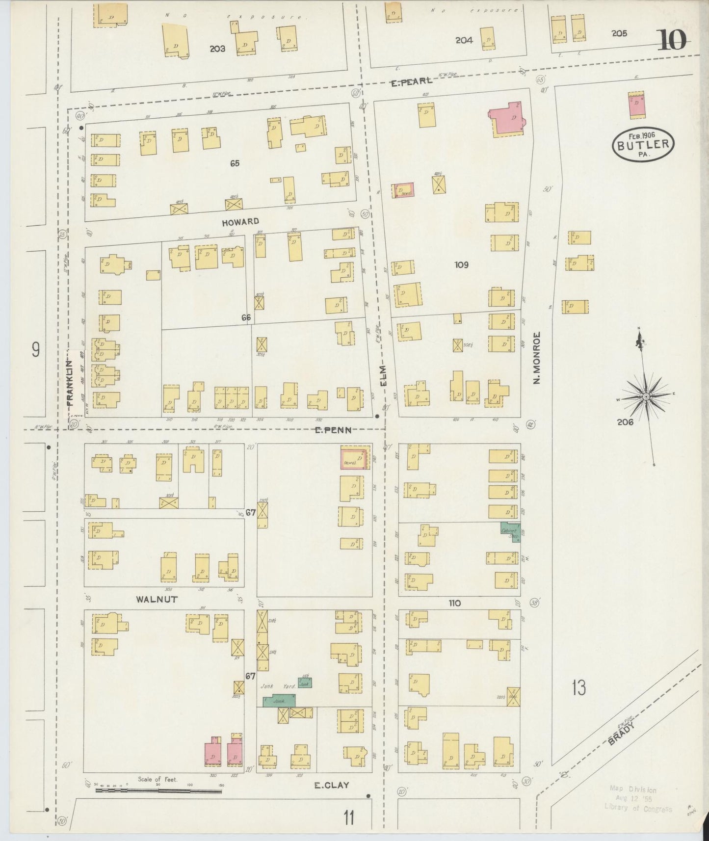 Sanborn Fire Insurance Map from Butler, Butler County, Pennsylvania (1906), Sheet #0010 - Historic Sanborn Fire Insurance Map Print, vintage old map wall art, antique decor, genealogy gift, Pennsylvania Pennsylvania map