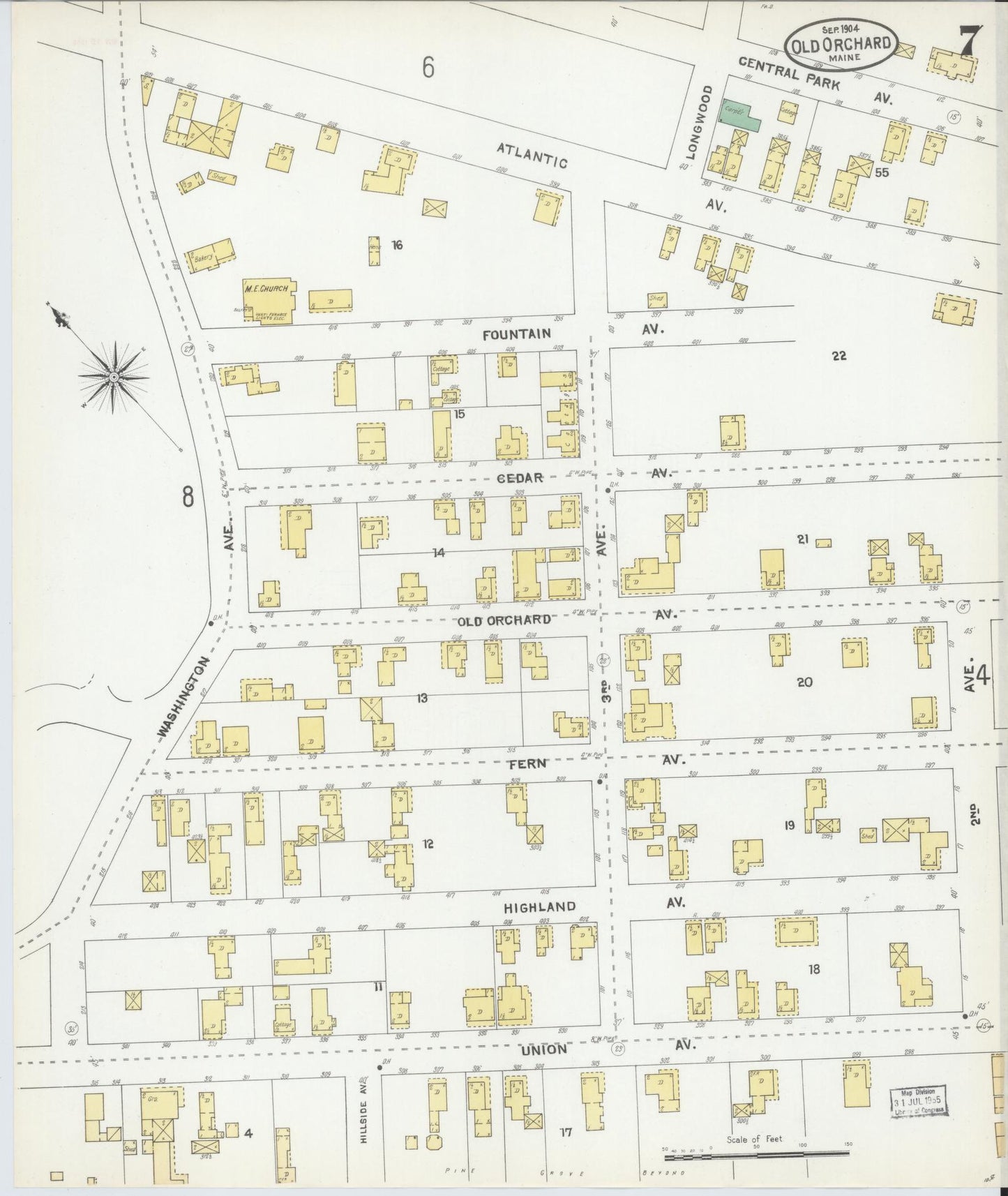Sanborn Fire Insurance Map from Old Orchard, York County, Maine (1904), Sheet #0007 - Historic Sanborn Fire Insurance Map Print, vintage old map wall art, antique decor, genealogy gift, Maine Maine map