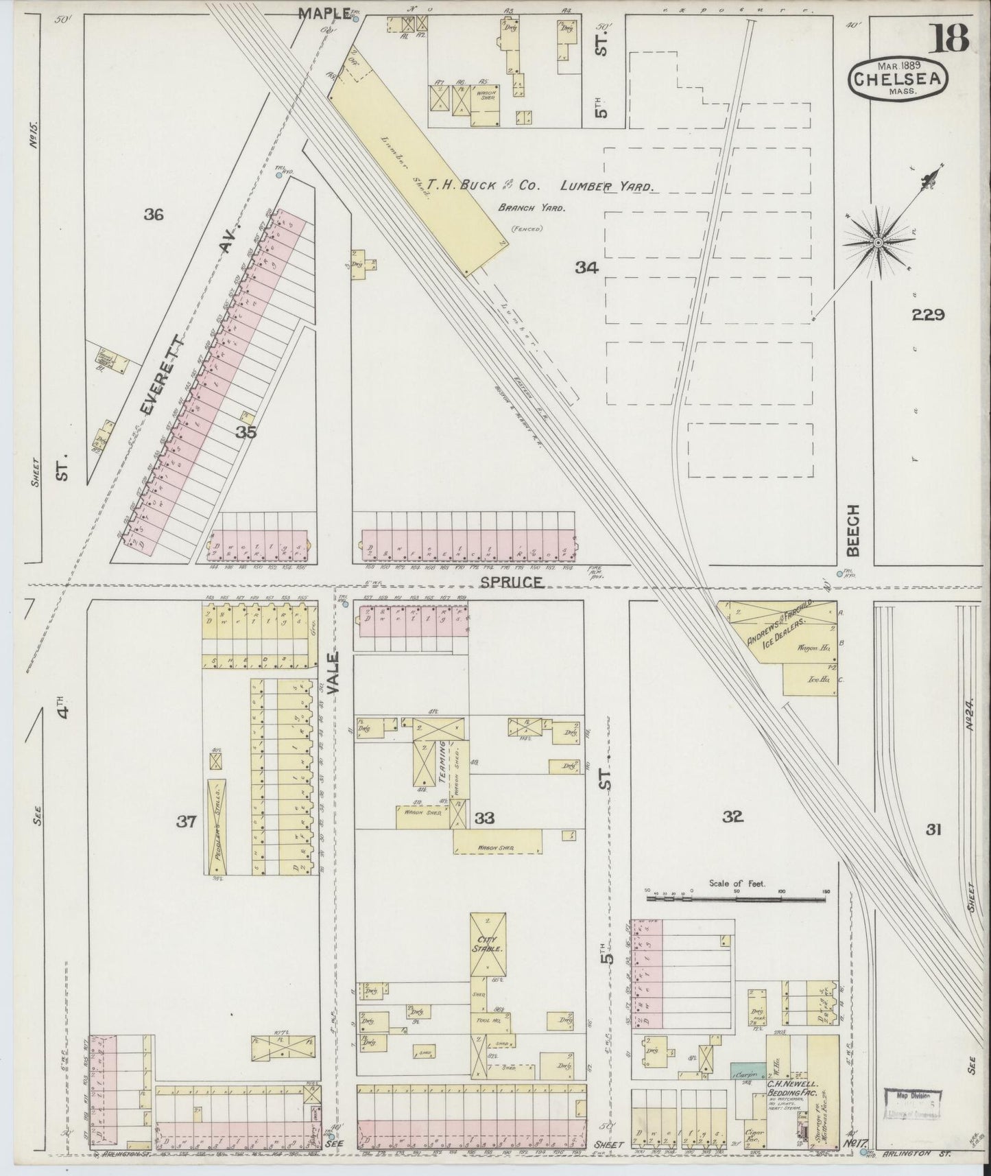 Sanborn Fire Insurance Map from Chelsea, Suffolk County, Massachusetts (1889), Sheet #0018 - Historic Sanborn Fire Insurance Map Print, vintage old map wall art, antique decor, genealogy gift, Massachusetts Massachusetts map