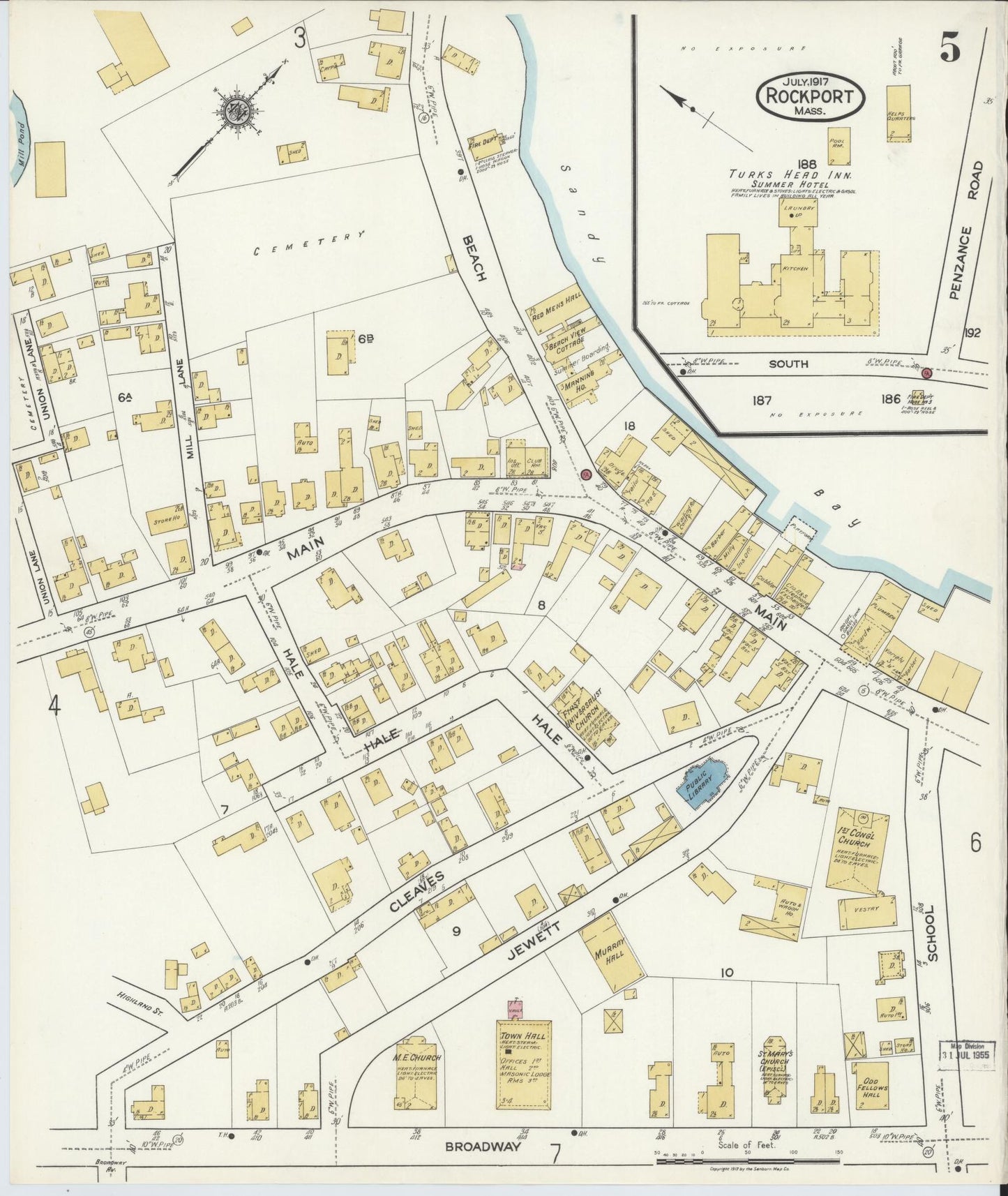 Sanborn Fire Insurance Map from Rockport, Essex County, Massachusetts (1917), Sheet #0005 - Historic Sanborn Fire Insurance Map Print, vintage old map wall art, antique decor, genealogy gift, Massachusetts Massachusetts map