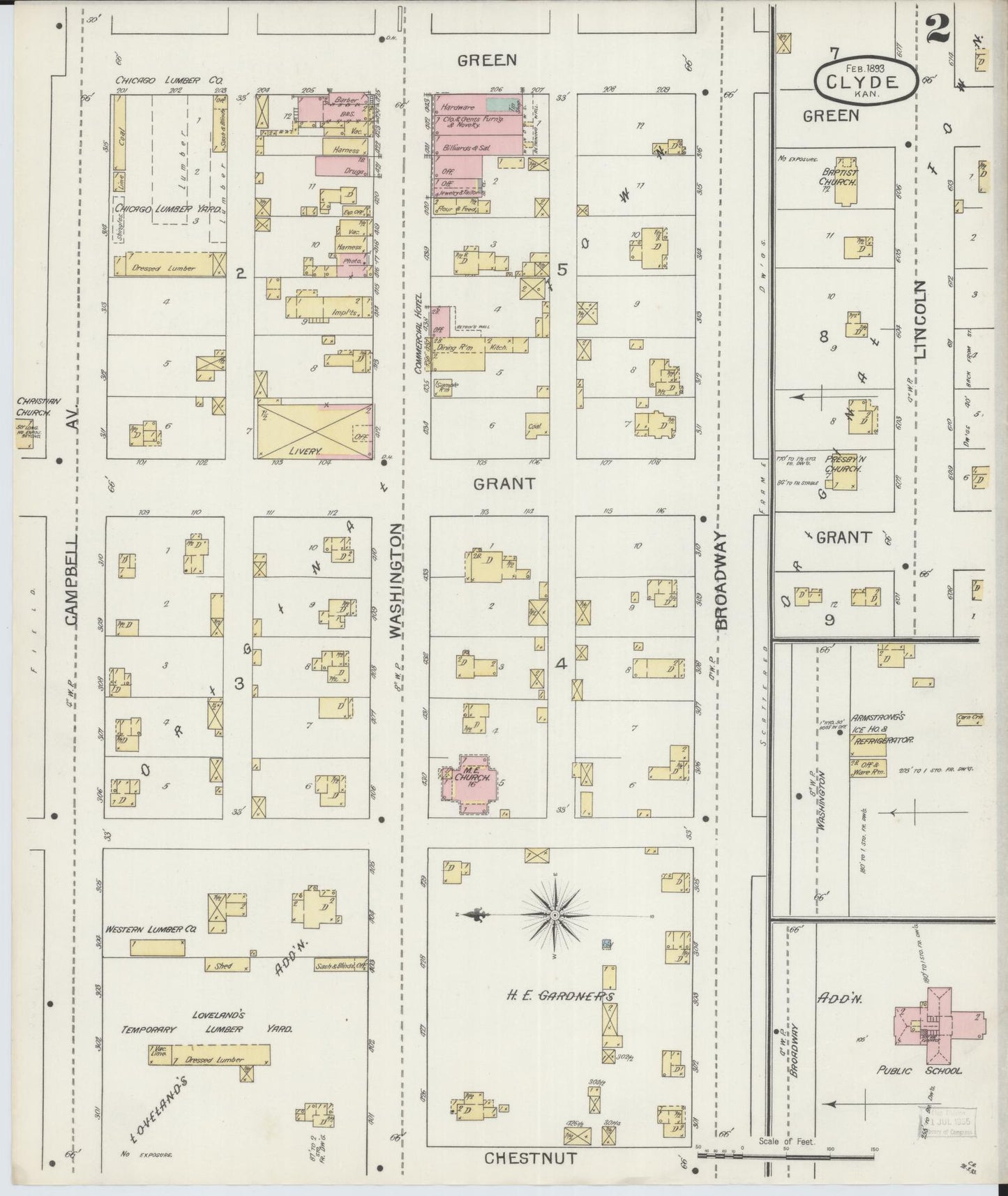 Sanborn Fire Insurance Map from Clyde, Cloud County, Kansas (1893), Sheet #0002 - Complete Map Set gallery image, historic Sanborn map, vintage wall art, Kansas Kansas