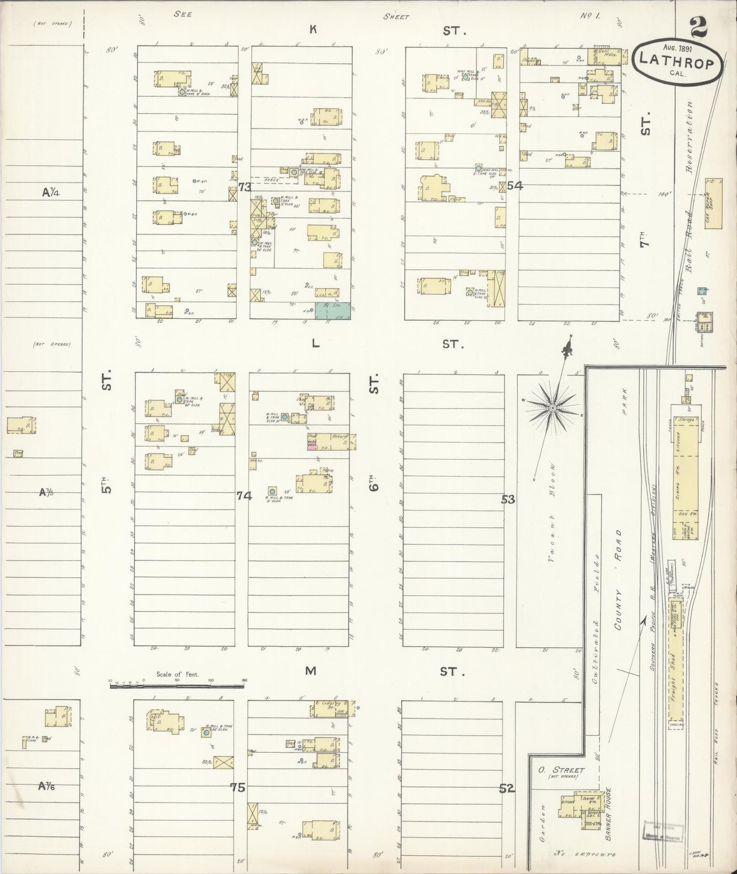 Sanborn Fire Insurance Map from Lathrop, San Joaquin County, California (1891), Sheet #0002 - Historic Sanborn Fire Insurance Map Print, vintage old map wall art, antique decor, genealogy gift, California California map