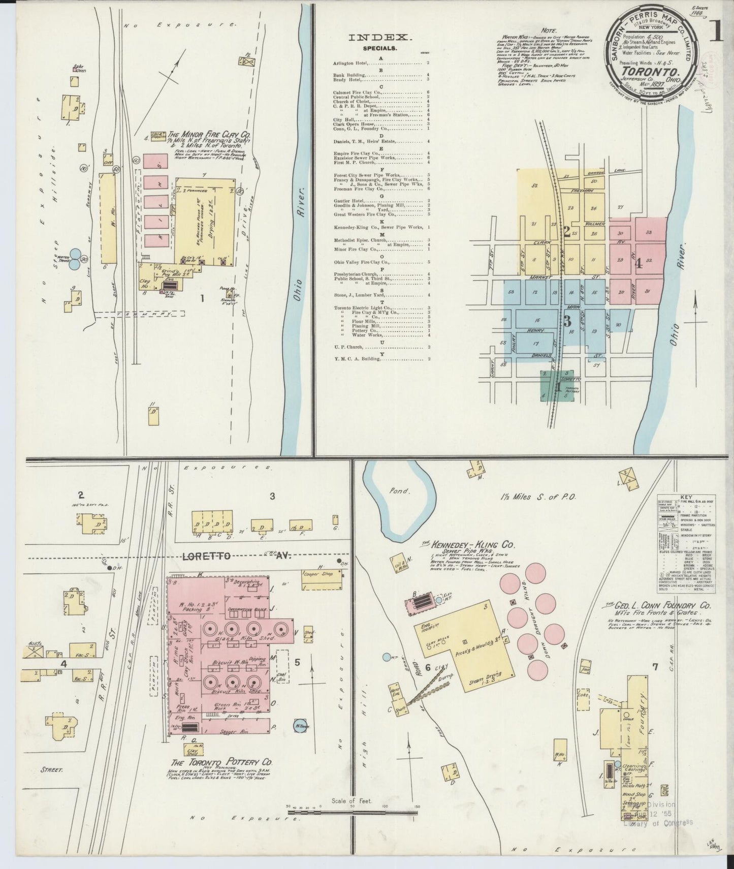 Sanborn Fire Insurance Map from Toronto, Jefferson County, Ohio (1897), Sheet #0001 - Historic Sanborn Fire Insurance Map Print, vintage old map wall art, antique decor, genealogy gift, Ohio Ohio map