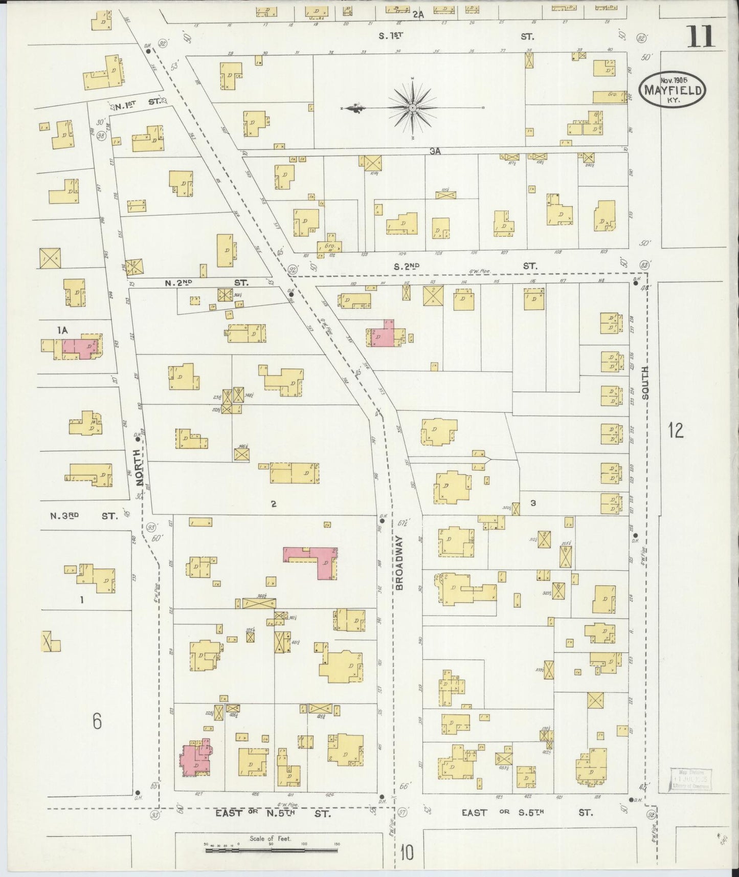 Sanborn Fire Insurance Map from Mayfield, Graves County, Kentucky (1905), Sheet #0011 - Historic Sanborn Fire Insurance Map Print, vintage old map wall art, antique decor, genealogy gift, Kentucky Kentucky map